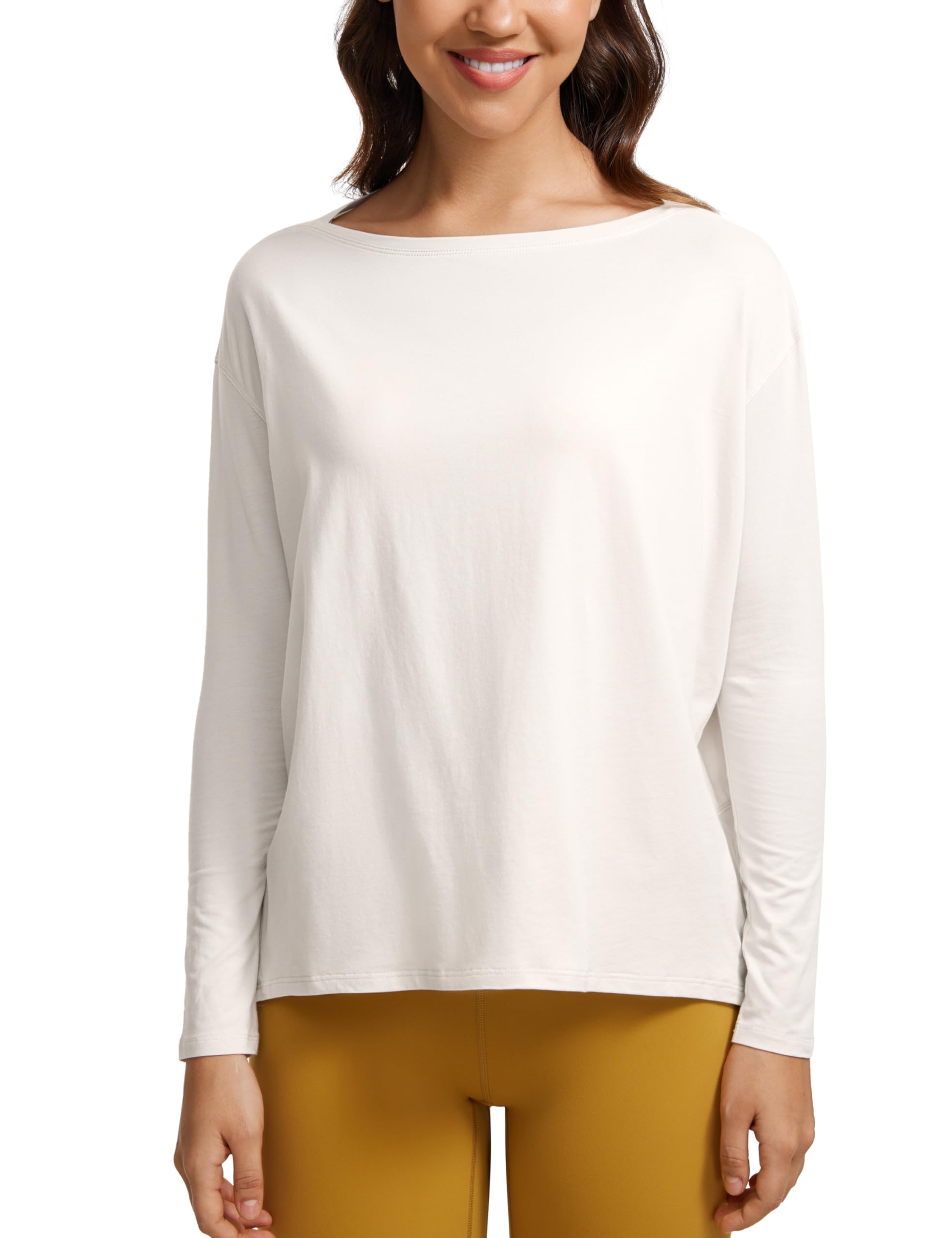CRZ YOGA Women's Long Sleeve Workout Shirts - Loose Fit Pima Cotton Yoga Tops for Casual Wear & Fall Fashion | Gym, Yoga, Running & Everyday Comfort