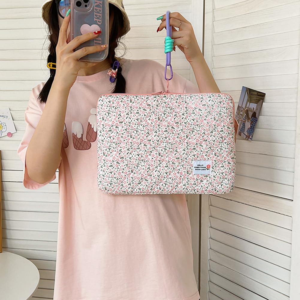 Puffy Quilted Laptop Sleeve Case for 15 Inch MacBook Air/Pro - Floral Cute Laptop Bag for Women & Girls, Aesthetic Protective Macbook Cover with Soft Padding, Perfect for Work, School & Travel Accessories