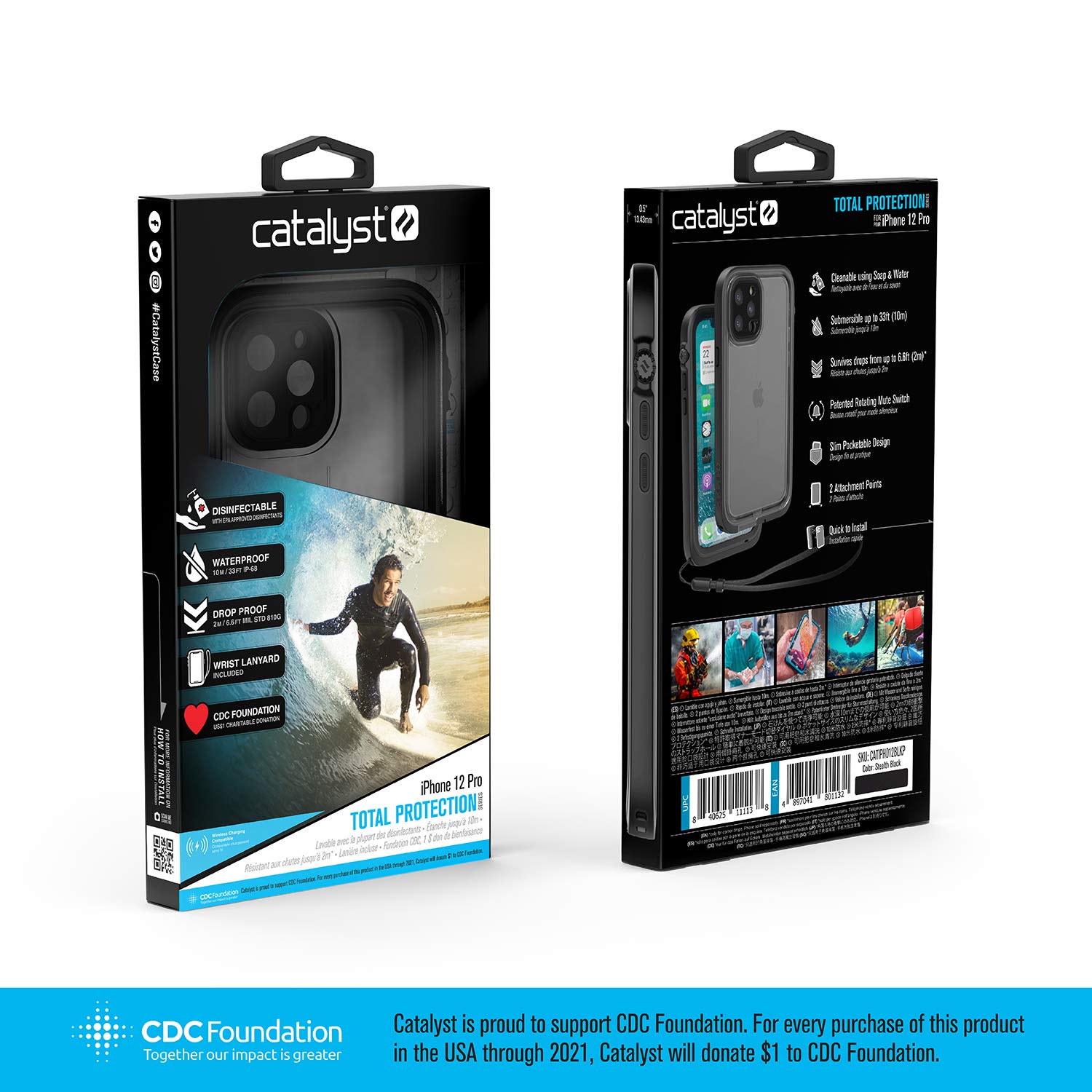 Catalyst 33ft Waterproof iPhone 12 Pro Case - 6.6ft Drop Proof, Clear Back, Compatible with Crux Accessories (Black) - Perfect for Swimming, Hiking & Outdoor Adventures