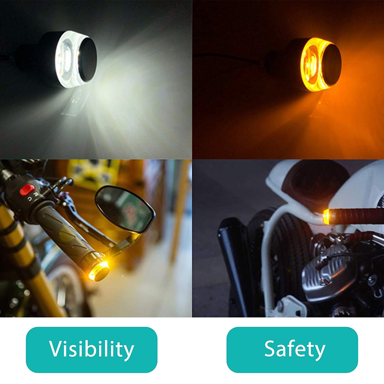 TOPKU Motorcycle LED Turn Signal Light Grip Bar Plug - Strobe Side Marker End Handlebar Accessory (2-Pack) for Enhanced Visibility & Safety in Night Riding