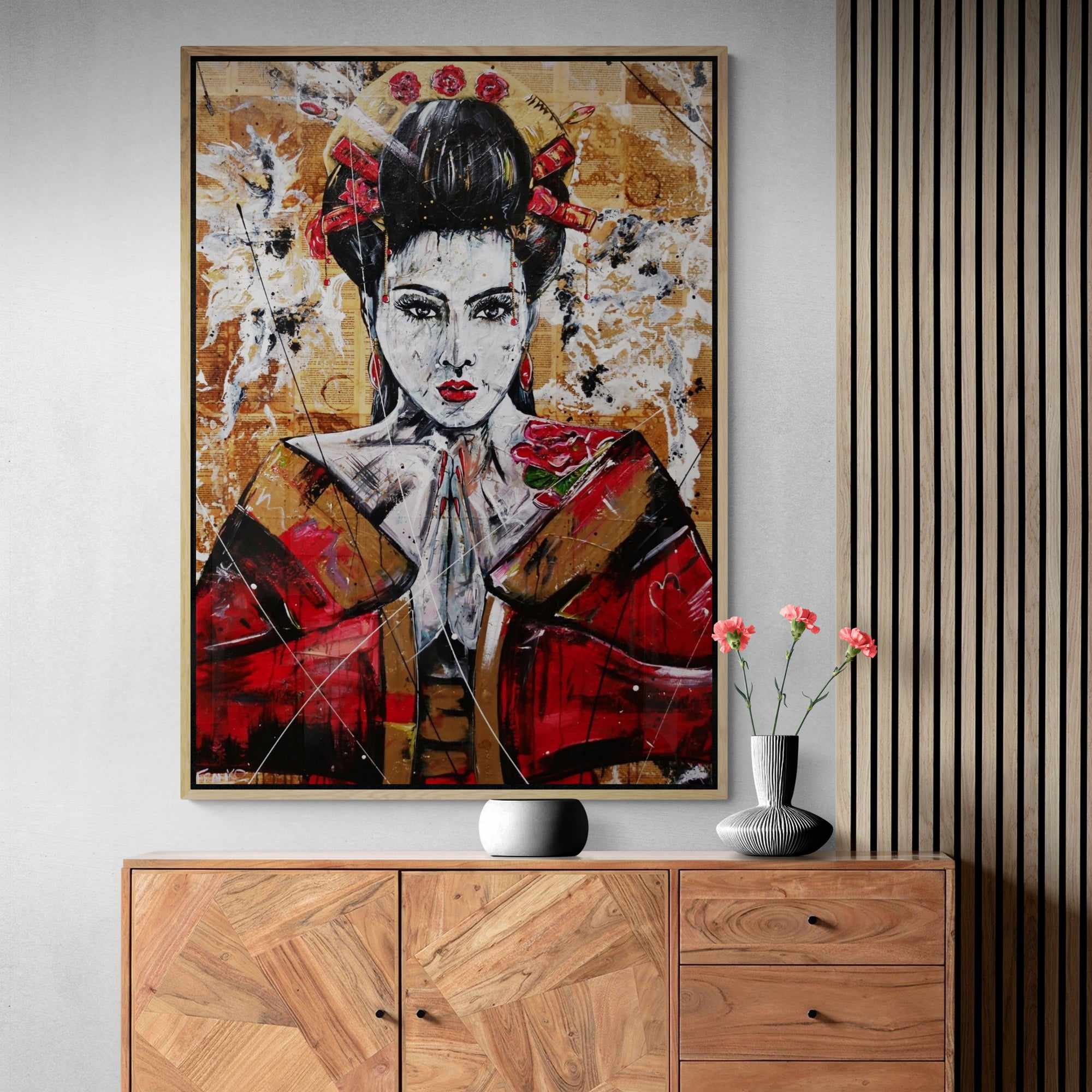 140cm x 100cm Geisha Abstract Realism Canvas Art Print - Japanese Book Club Decor, Living Room Wall Art, Office Painting