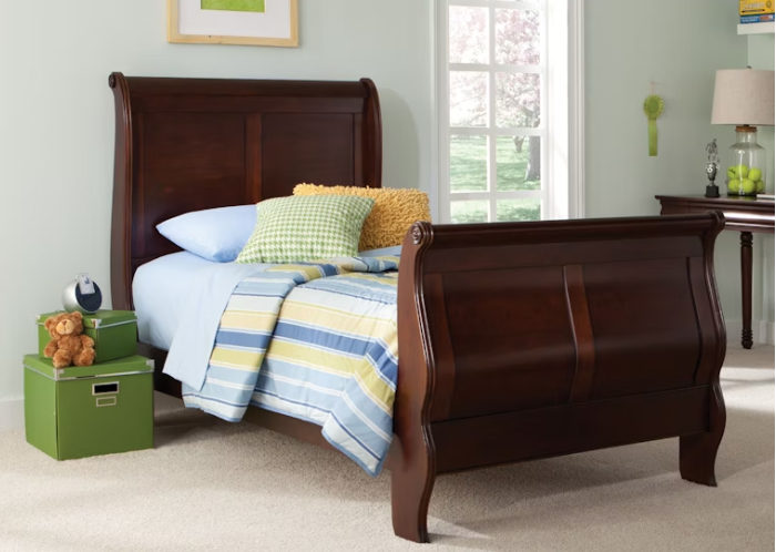 Double Sleigh Bed Floor Model - Elegant Solid Wood Bed Frame for Master Bedroom, Guest Room & Vacation Homes - Perfect for Classic & Rustic Home Decor