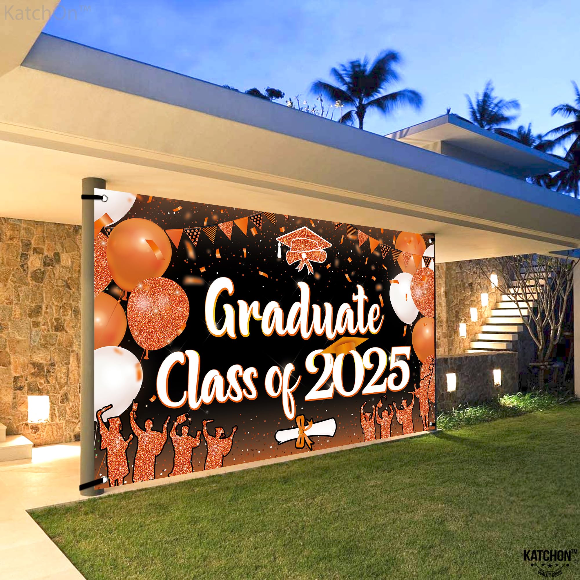 KatchOn Class of 2025 Graduation Banner - Extra Large 72x44 Inch Orange & Black Backdrop for Graduation Party Decor | Perfect for High School, College Graduation Ceremonies & Photo Booths
