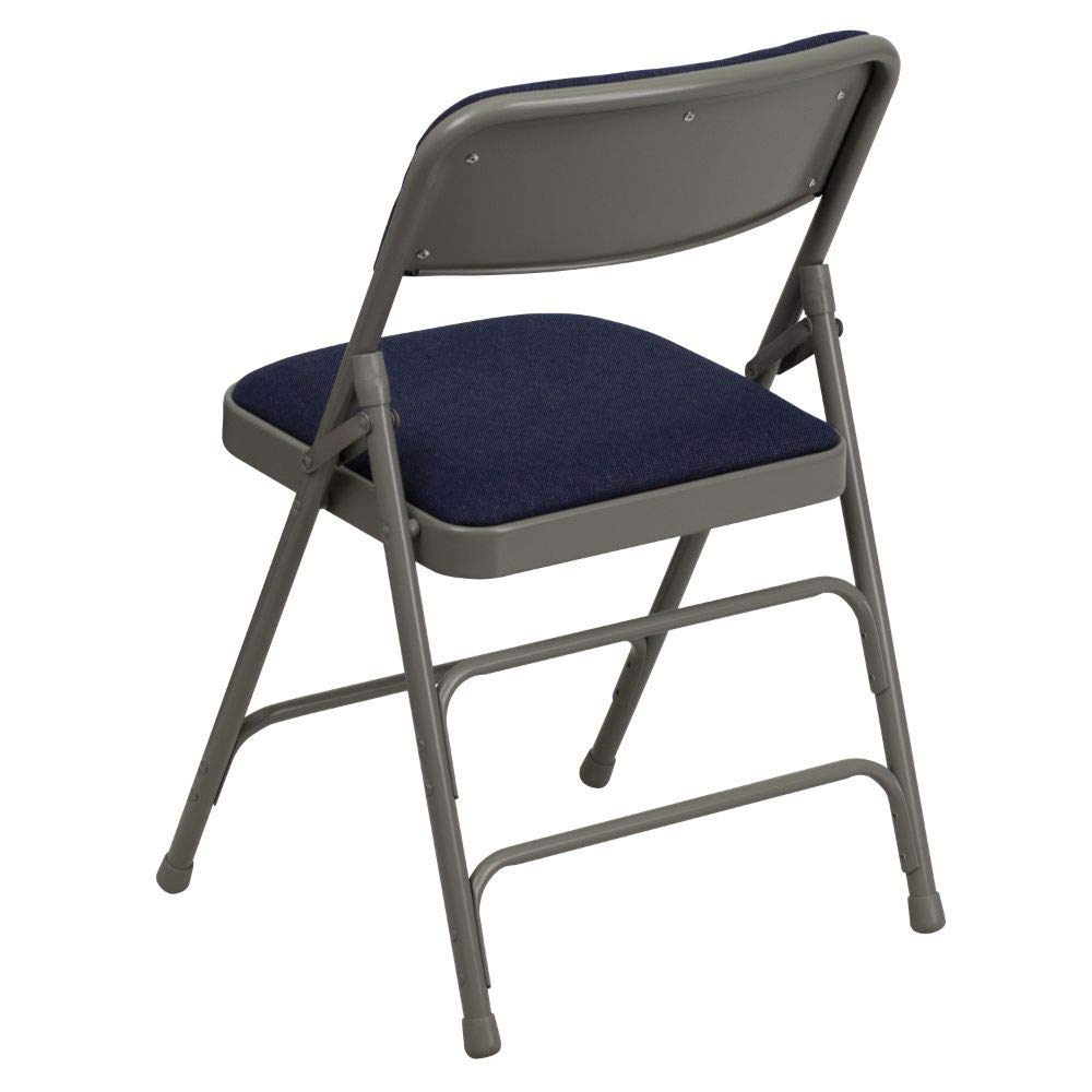 Flash Furniture 2-Pack HERCULES Series Heavy Duty Metal Folding Chairs - Navy Blue Fabric, Curved Triple Braced & Double Hinged Design for Events, Parties, Banquets and Home Use