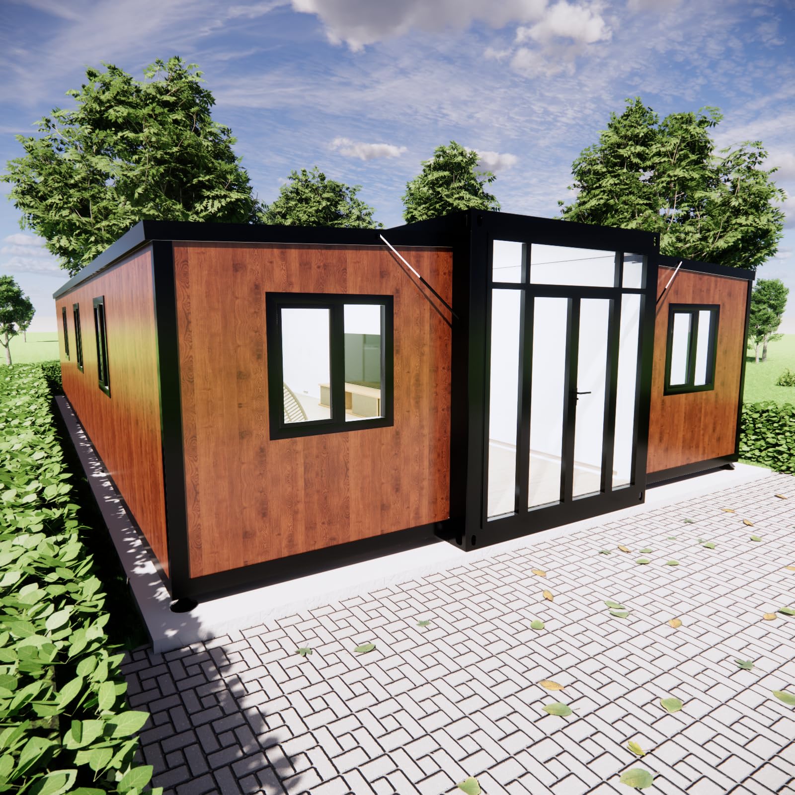30FT Prefab Container House with 3 Bedroom, 1 Bathroom & Kitchen - Foldable Tiny Home for Adults - Portable Prefabricated Steel Frame House - Perfect for Backyard Guest House, Vacation Cabin or Off-Grid Living