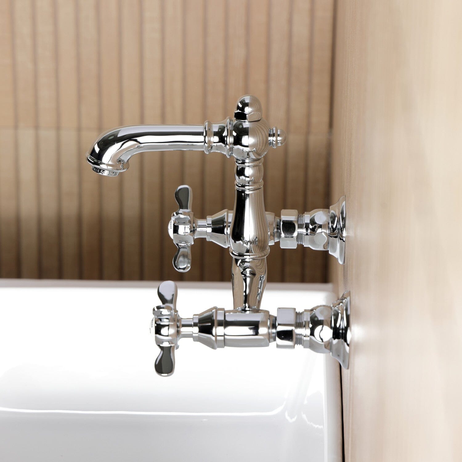 Essex Double Handle 2 Hole Wall Mount Bathroom Faucet - Chrome Finish, Solid Brass Construction - Perfect for Modern Bathroom & Powder Room Renovations