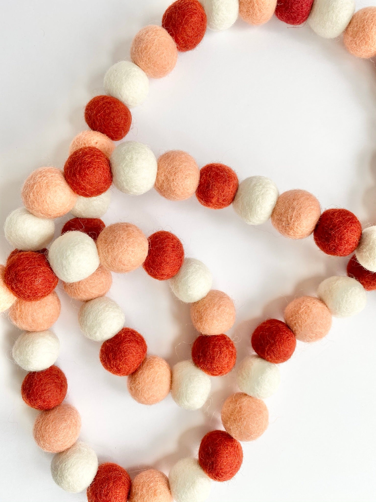 Rust Red Peach Gradient Felt Ball Garland - Handmade Decorative String for Nursery, Wedding, Party & Home Decor