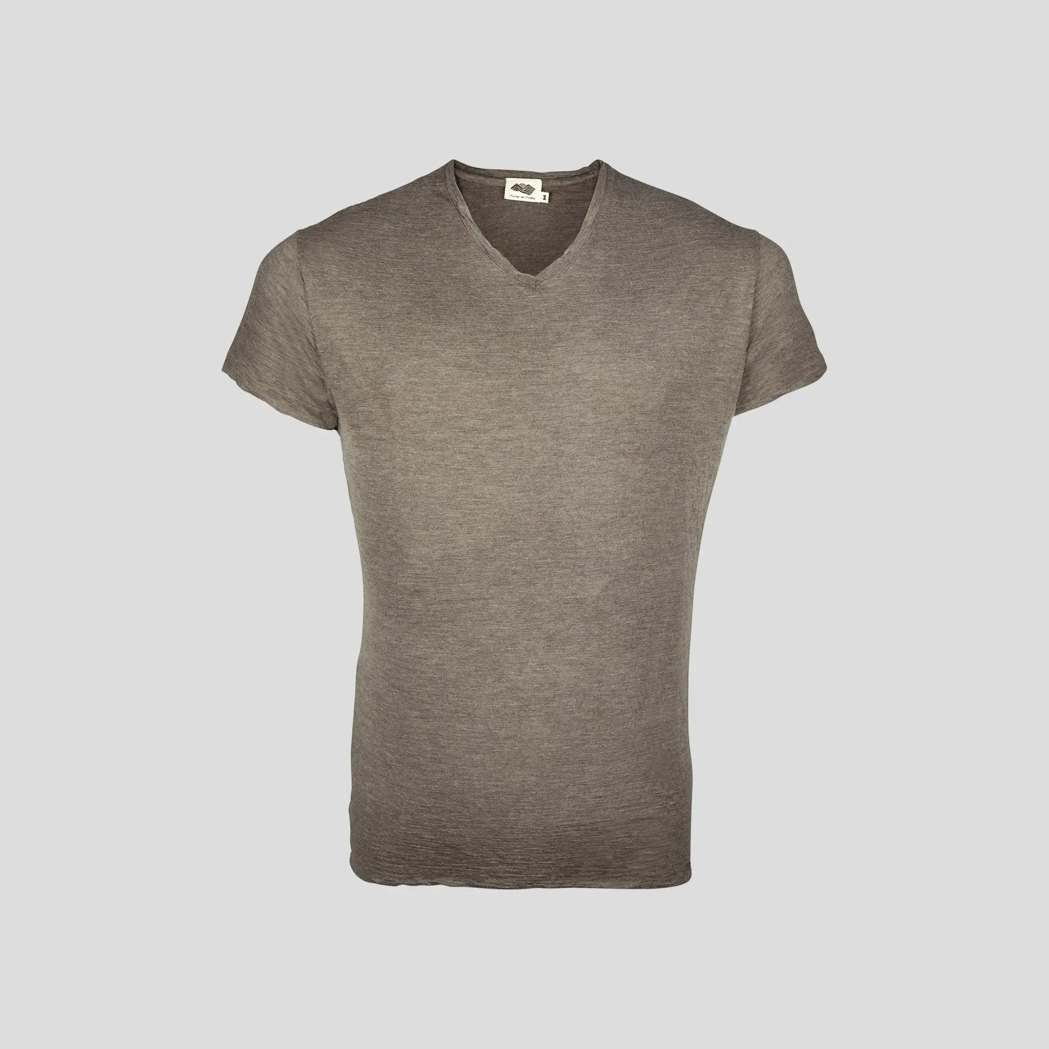 Ultralight Men's Alpaca Wool V-Neck T-Shirt - 160 GSM Soft Breathable Tee for Outdoor Hiking & Casual Wear