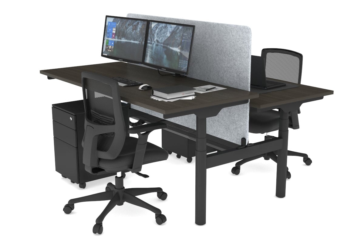 Flexi Premium Height Adjustable 2-Person H Bench Workstation - Black Frame [1800L x 700W] - Ergonomic Office & Home Workspace Solution for Shared Desks