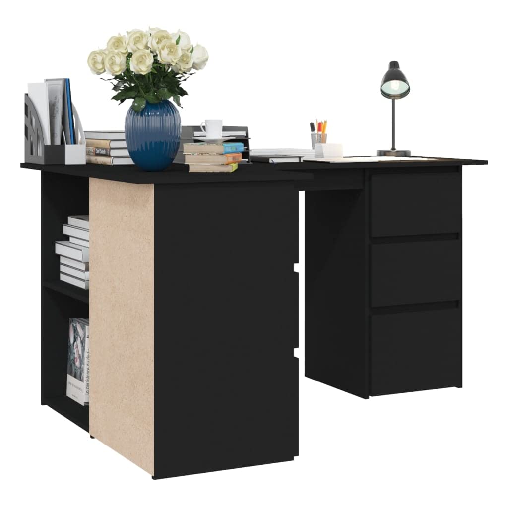 vidaXL Black Corner Desk 57.1