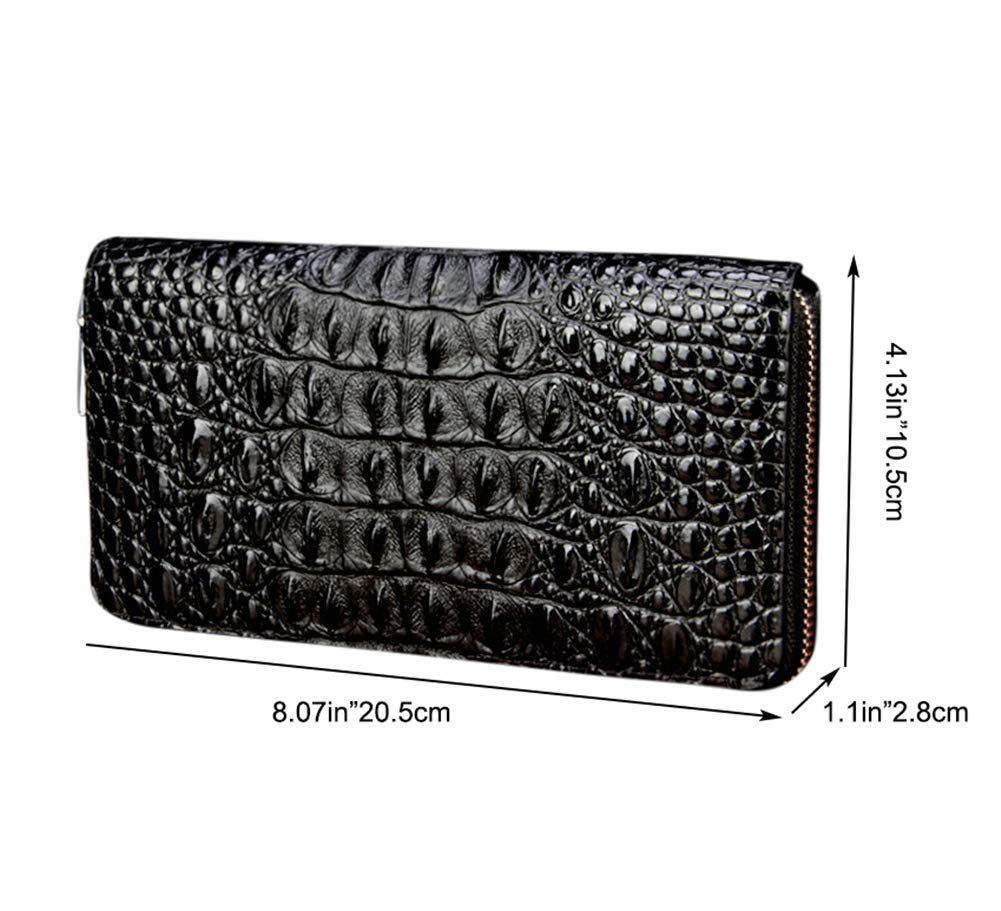 Men's Leather Wallet Pouch with Crocodile Pattern - Slim RFID Blocking Clutch Bag for Daily Use, Travel & Business
