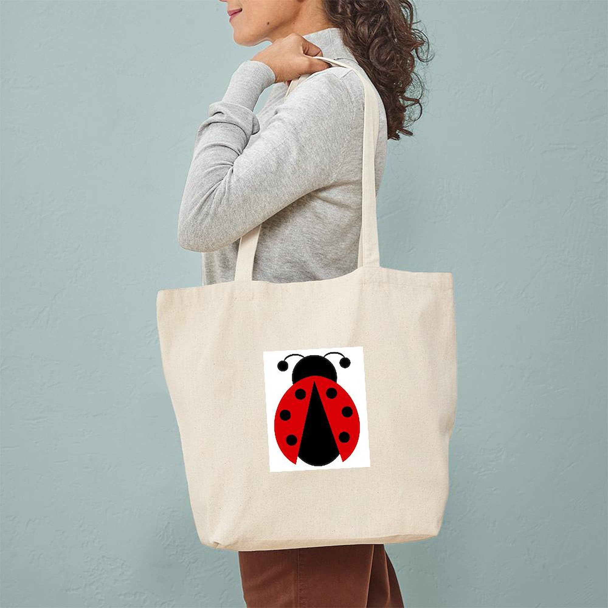 Lady Bug Print Natural Canvas Tote Bag - Eco-Friendly Reusable Shopping Bag for Groceries, Beach & Daily Use | CafePress