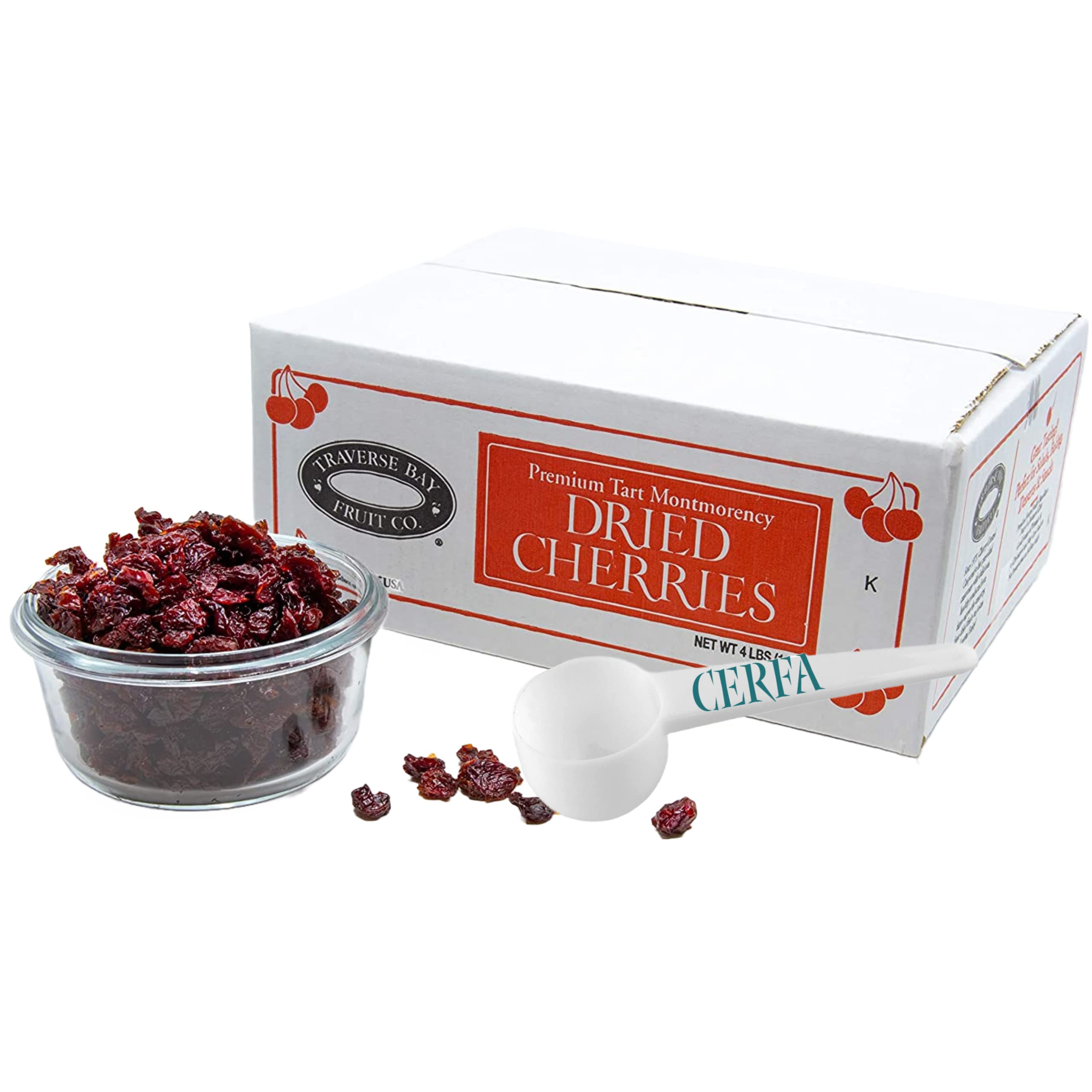 TraverseBay Dried Cherries 4lb Bulk - Unsweetened Tart Cherries for Baking, Snacking & Smoothies - Includes Free Cerfa Measuring Spoon - Perfect for Granola, Yogurt & Healthy Recipes