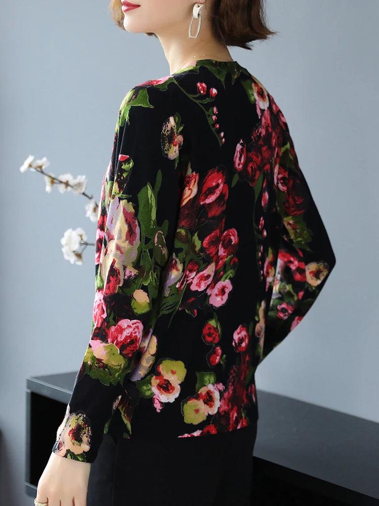 Women's Floral Print Cardigan - Casual Long Sleeve Knitwear | Single Breasted Autumn Cardigan | Soft & High Quality | Perfect for Fall Layering, Office Wear & Coffee Dates