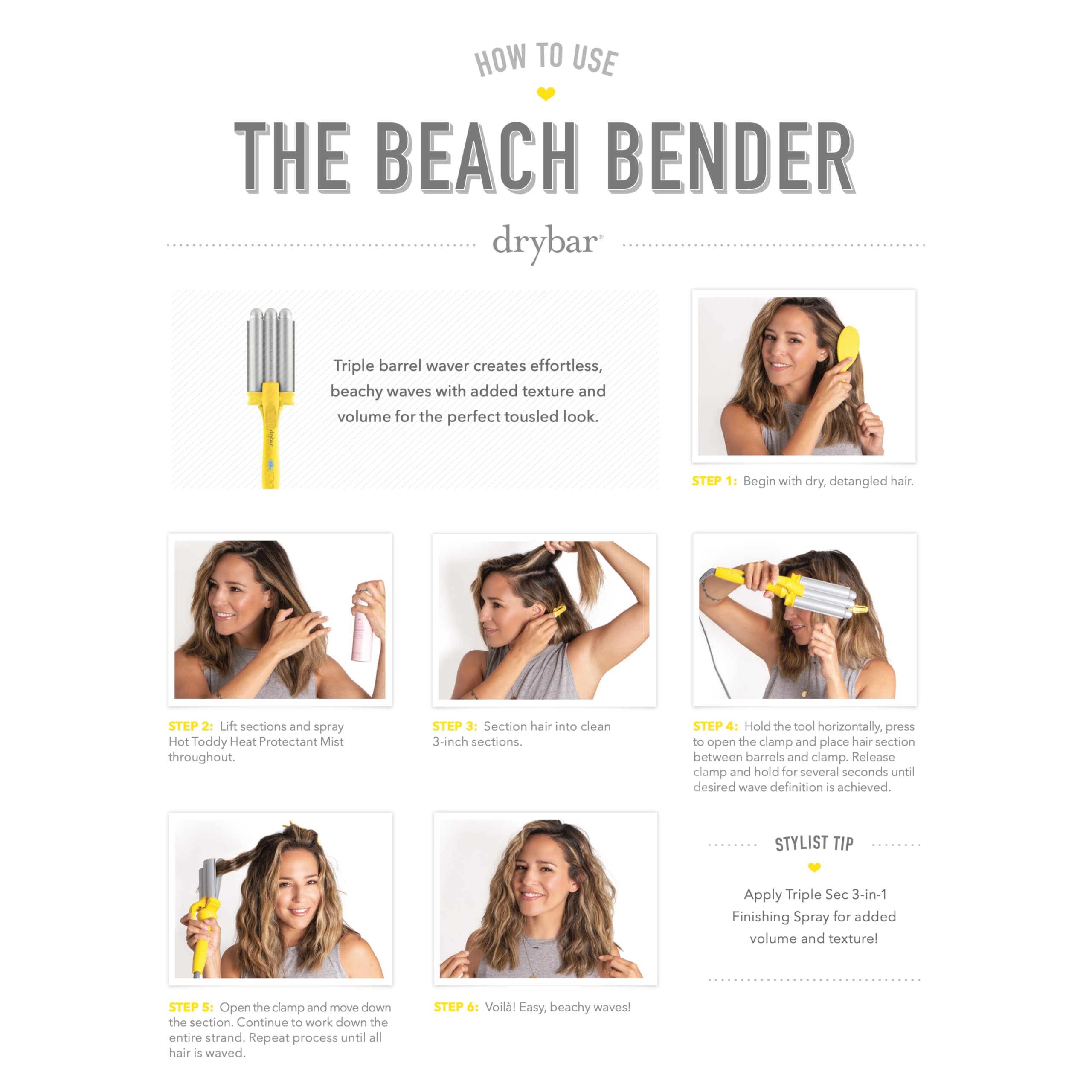 Drybar The Beach Bender Triple Barrel Waver - Professional Hair Styling Iron for Beach Waves & Loose Curls | Perfect for Home Use, Salons & Special Occasions