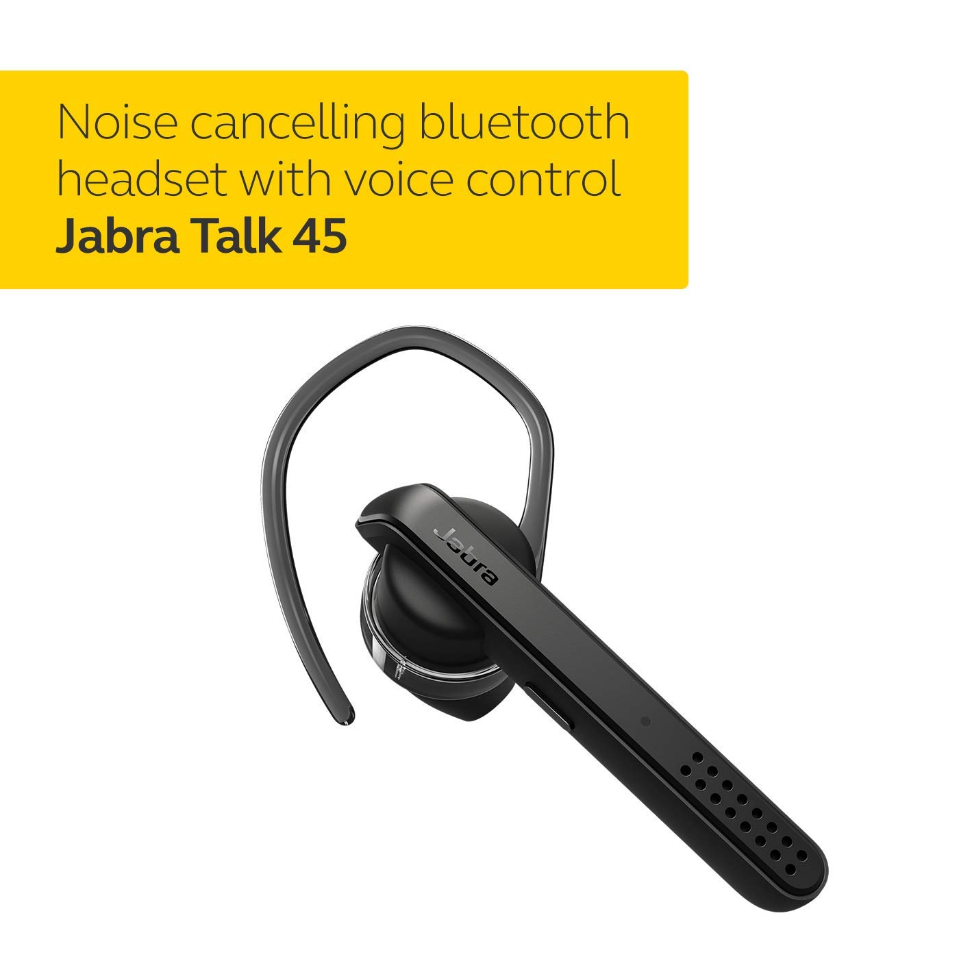Jabra Talk 45 Bluetooth Headset - HD Hands-Free Calls, Dual Mic Noise Cancellation, 1-Touch Voice Control & Music Streaming (Black) - Perfect for Office, Driving & Remote Work