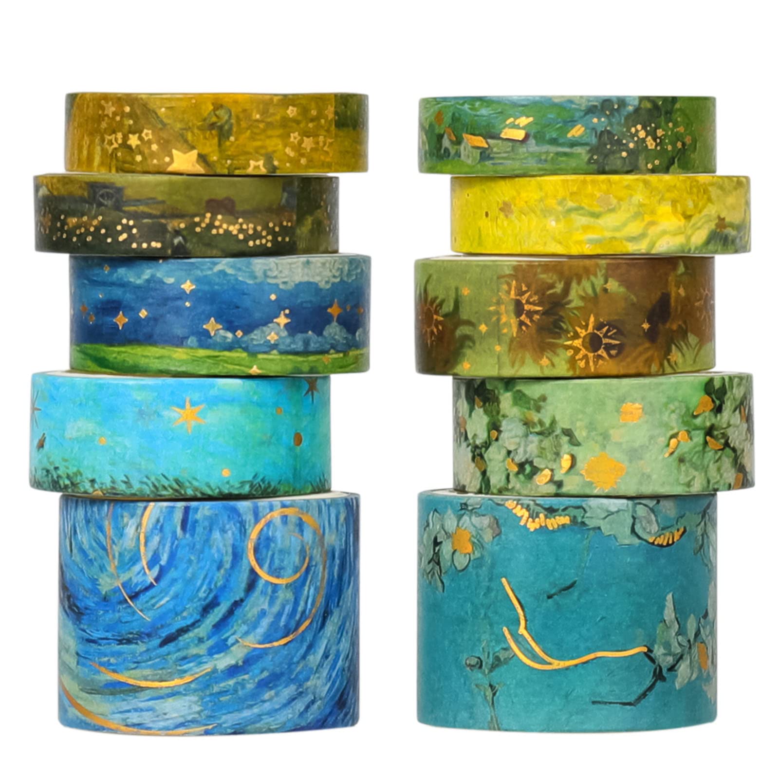 AEBORN Van Gogh Washi Tape Set - Vintage Watercolor Masking Tapes with Gold Foil for Bullet Journal, Scrapbooking, DIY Crafts, Gift Wrapping & Home Decor | Decorative Stickers for Planners, Cards & Art Projects