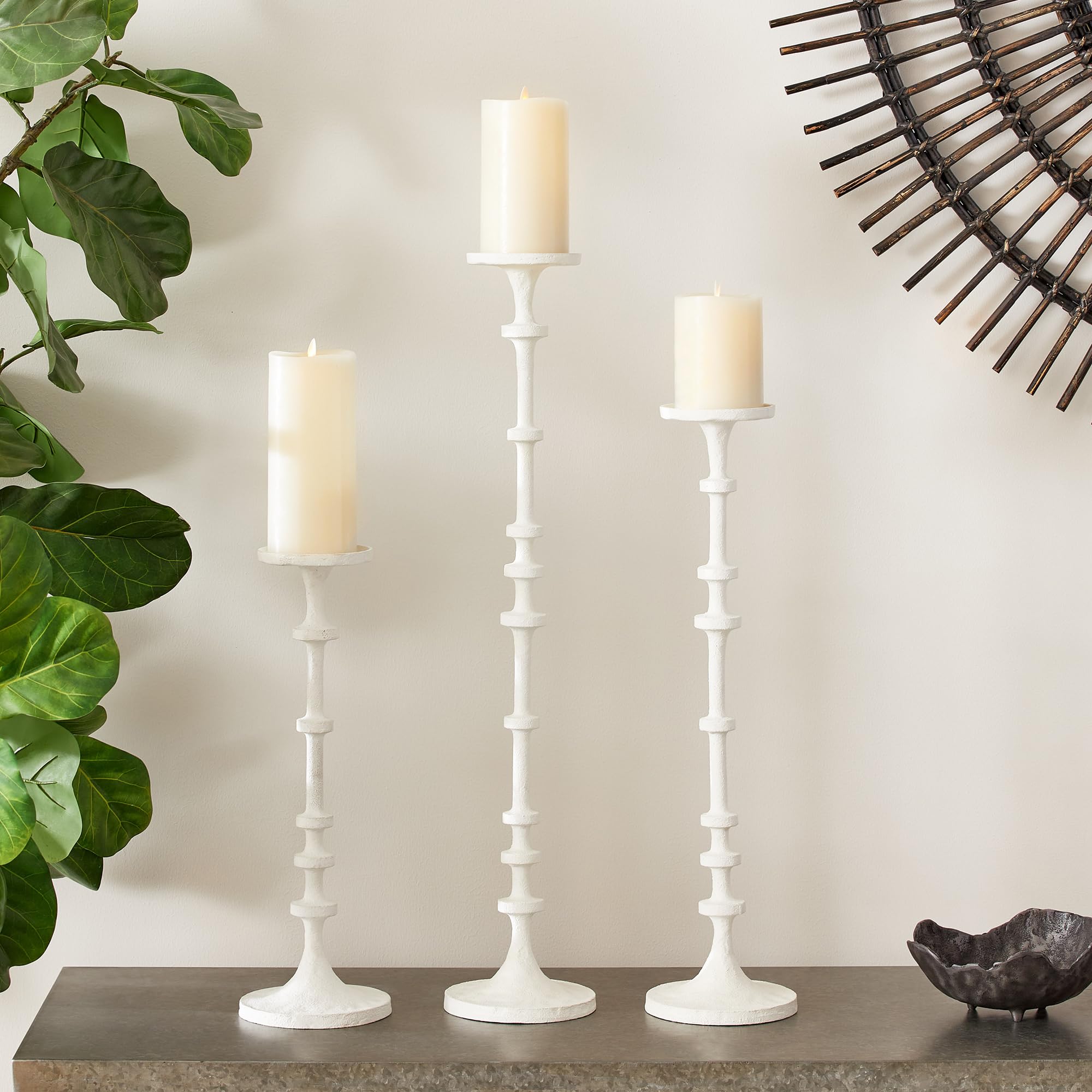 Napa Home & Garden Abacus Candle Stands - Set of 3 White Decorative Candle Holders for Table Centerpiece, Wedding Decor, and Home Ambiance Lighting