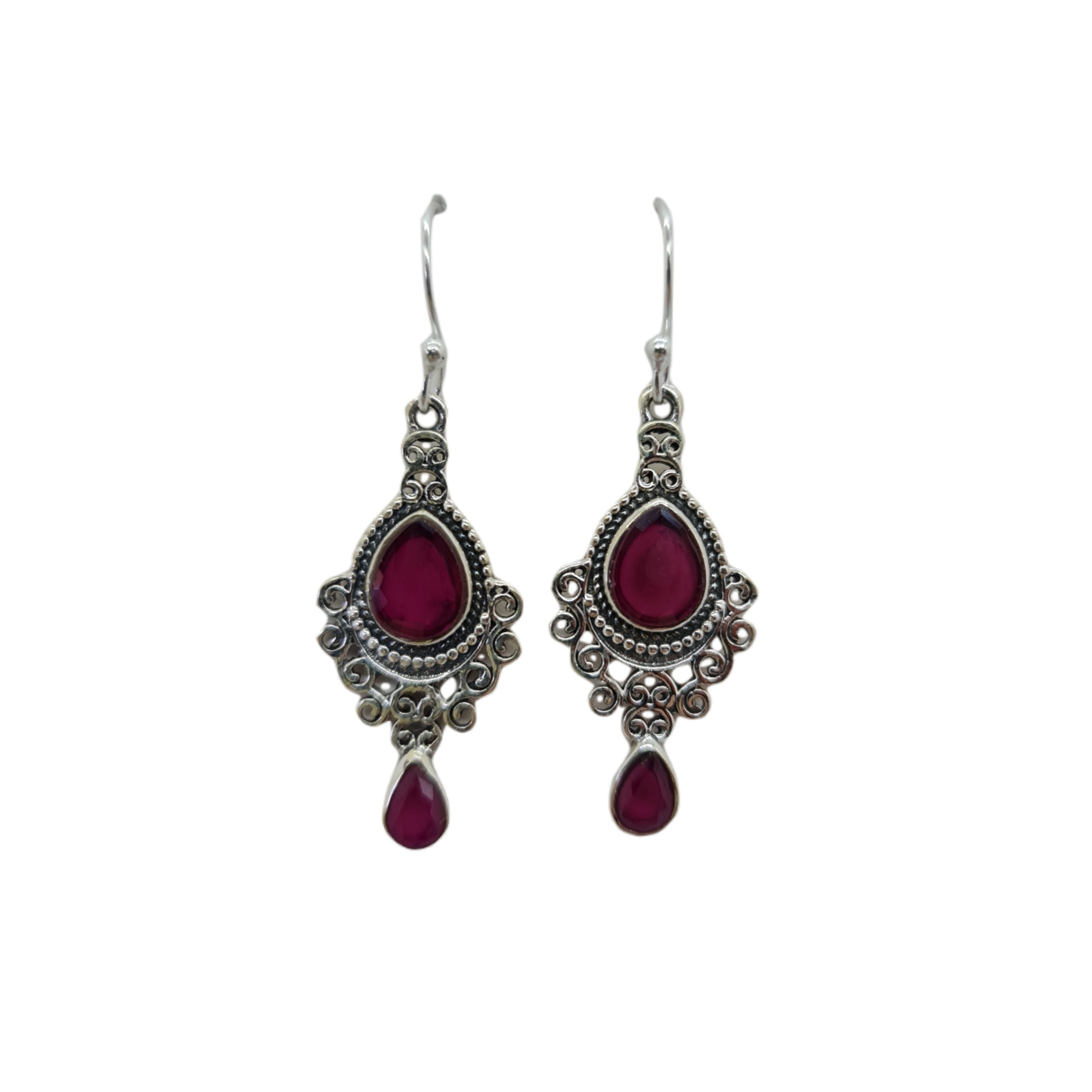 Exquisite Raja Ruby Stone Drop Earrings for Women - Handcrafted Sterling Silver Dangle Earrings - Elegant Jewelry Gift for Weddings, Parties & Special Occasions