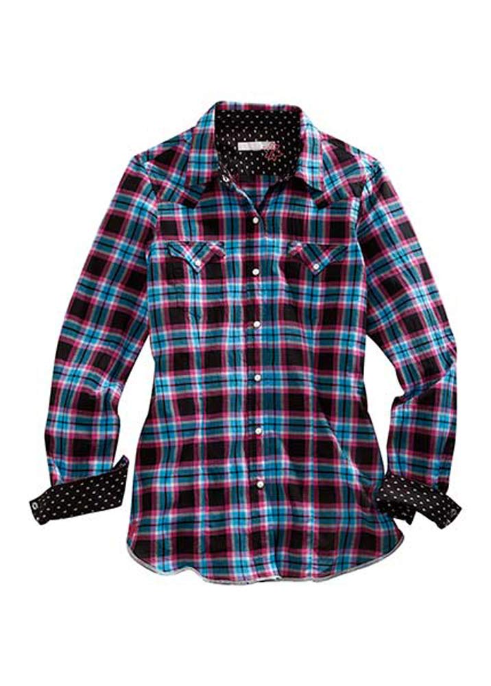 Tin Haul Apparel Men's Long Sleeve Snap Button Plaid Shirt - Rose Check Flannel Shirt for Casual Wear, Outdoor Activities & Work