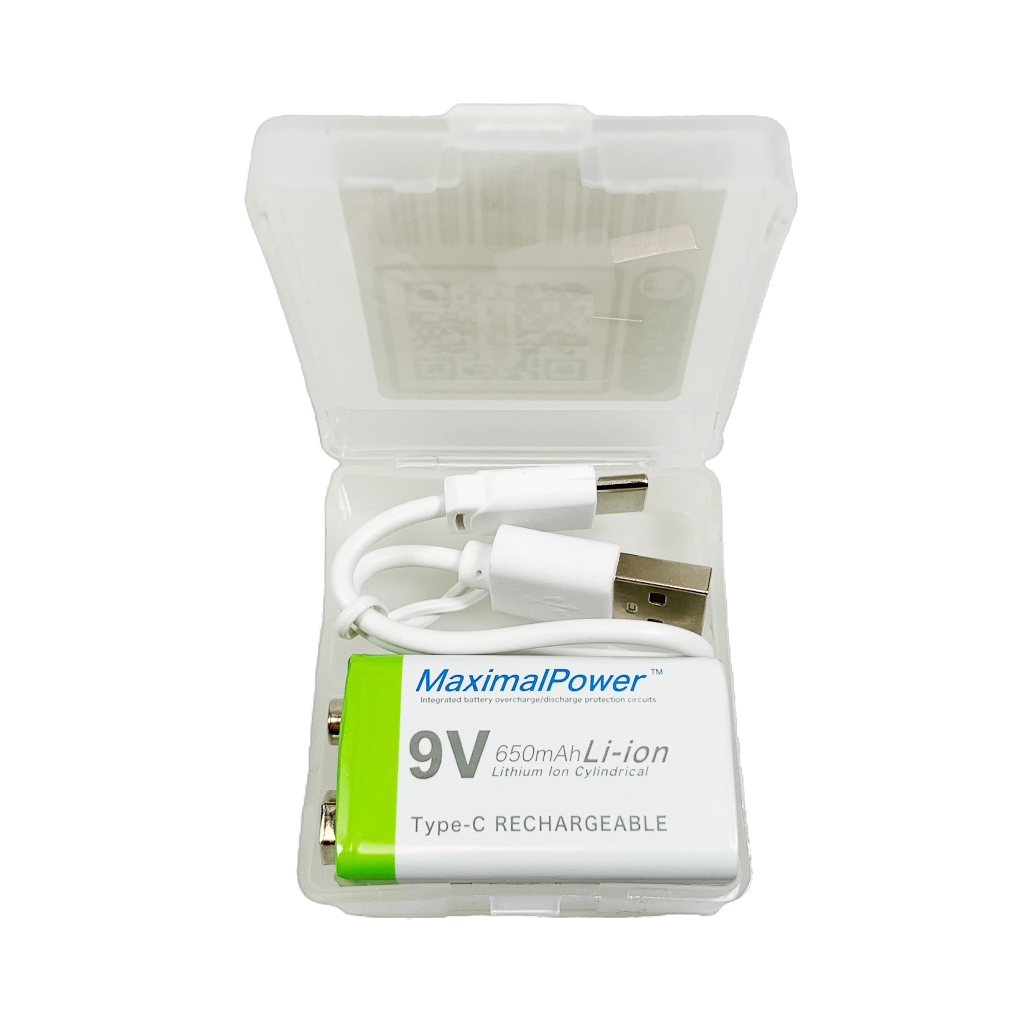 9V 650mAh Rechargeable Lithium Ion Battery with USB Type C Cable - Power for Guitar Pedals, Smoke Detectors & Electronic Devices