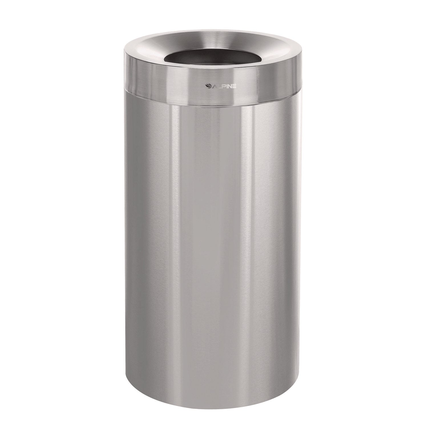 Alpine Industries 27 Gallon Stainless Steel Commercial Trash Can with Lid - Heavy Duty Brushed Metal Indoor Garbage Bin for Kitchen, Office & Restaurant Use