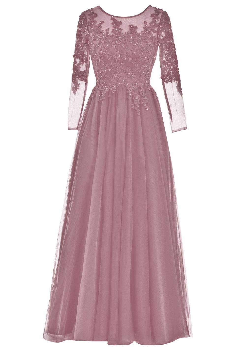 Elegant Long Sleeve Lace Mother of The Bride Dress with Beaded Tulle Detail - Perfect for Weddings, Evening Galas & Formal Occasions