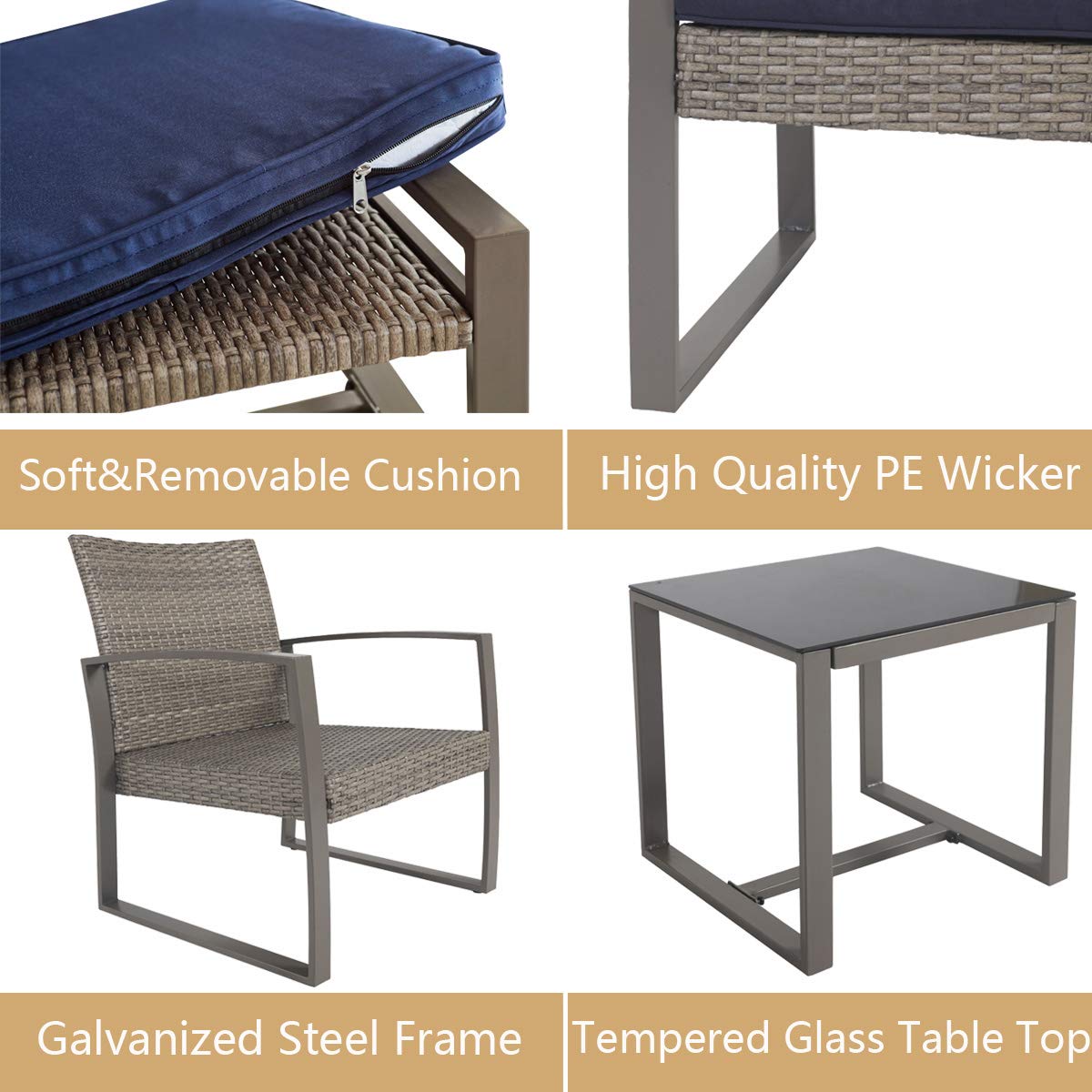 5-Piece Wicker Patio Furniture Set with Cushions - Outdoor PE Rattan Conversation Set Includes Chairs, Ottoman & Side Table for Porch, Balcony, Garden (Blue) - Perfect for Backyard Relaxation & Outdoor Entertaining