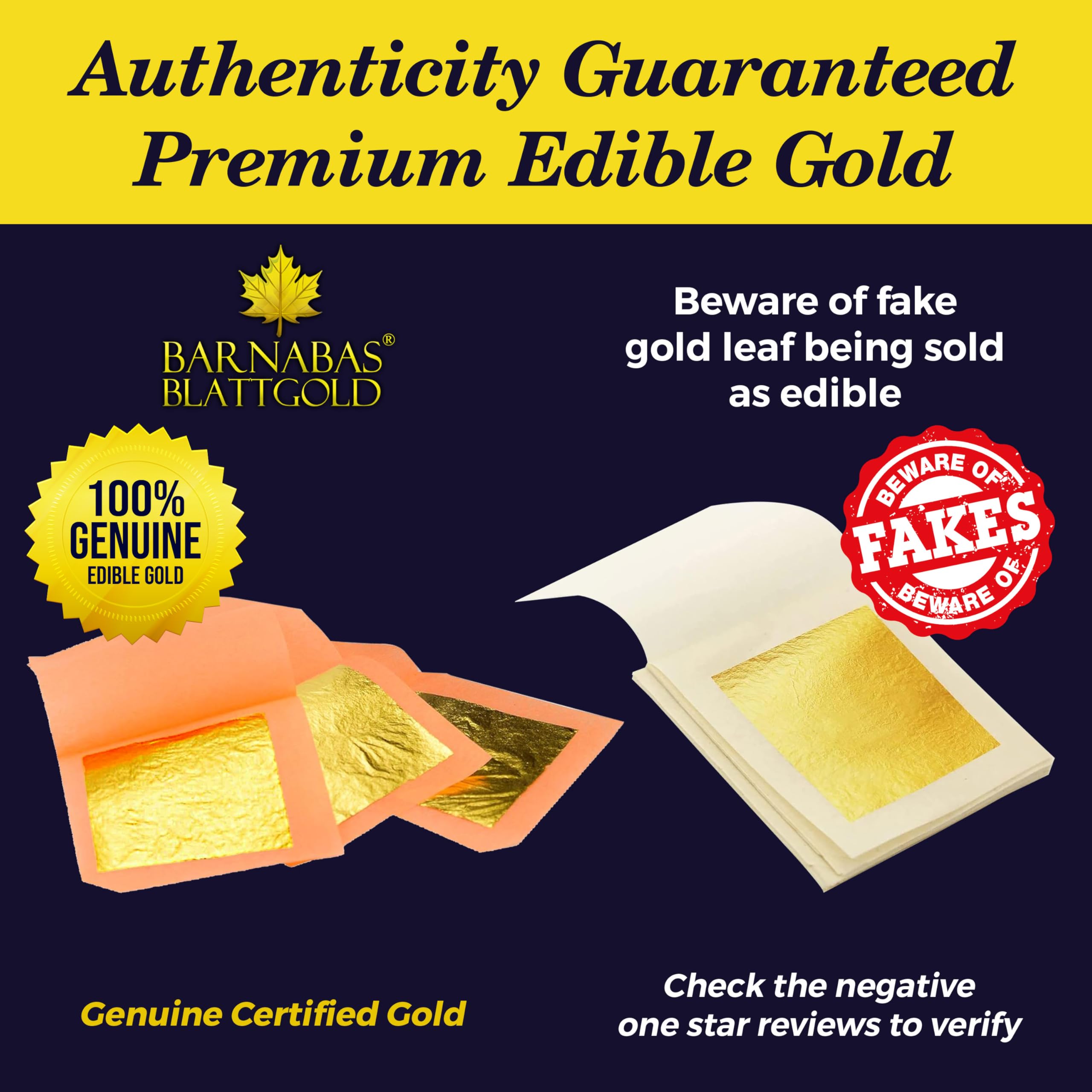 24K Edible Gold Leaf Sheets - Barnabas Blattgold Premium Cake Decorations for Cupcakes, Desserts & Chocolate (1.5 Inches, 48 Interleaf Sheets) - Perfect for Wedding Cakes, Birthday Parties & Gourmet Baking