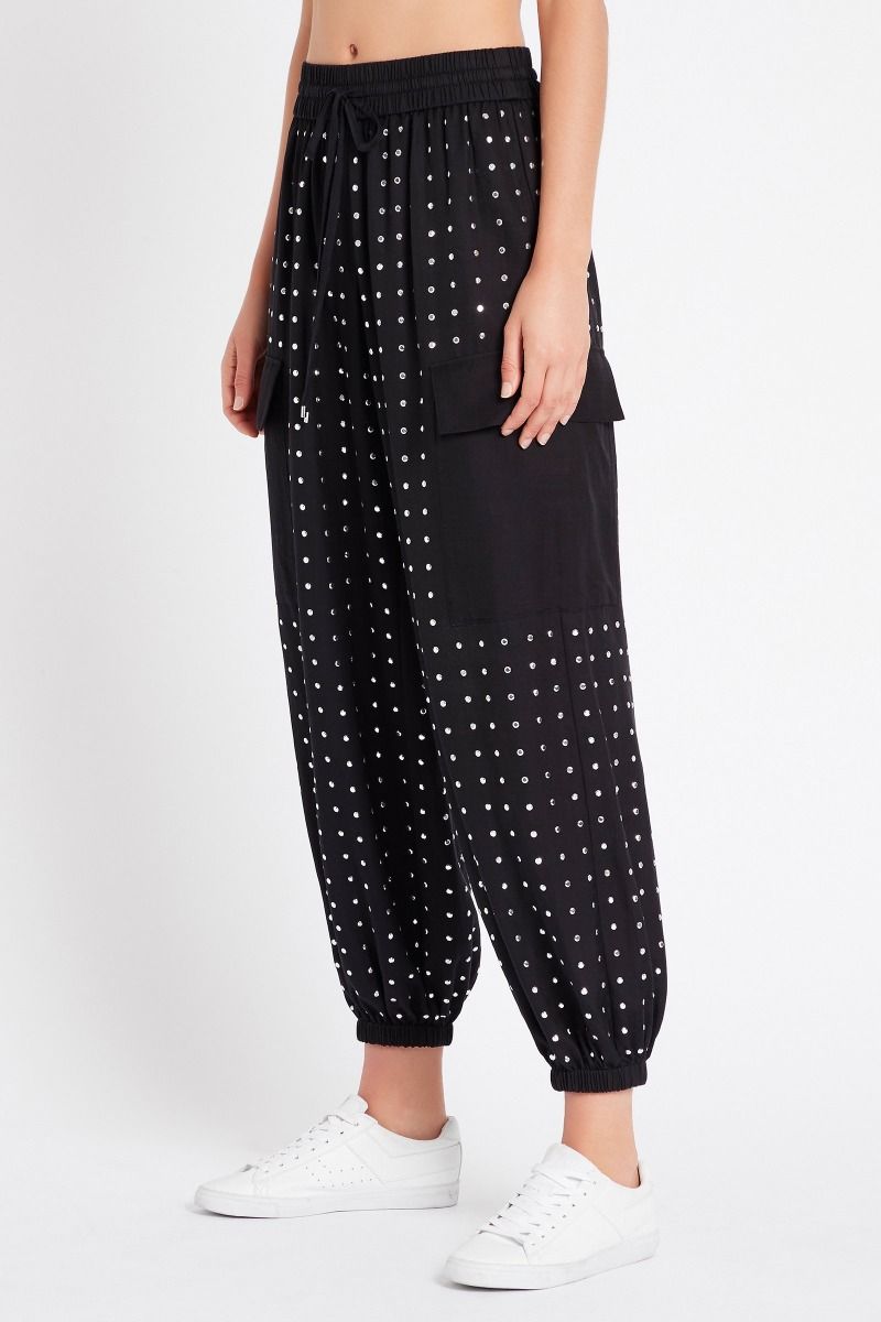 Crystallized Pants for Women - Elegant High Waist Stretch Leggings for Yoga, Workout & Casual Wear