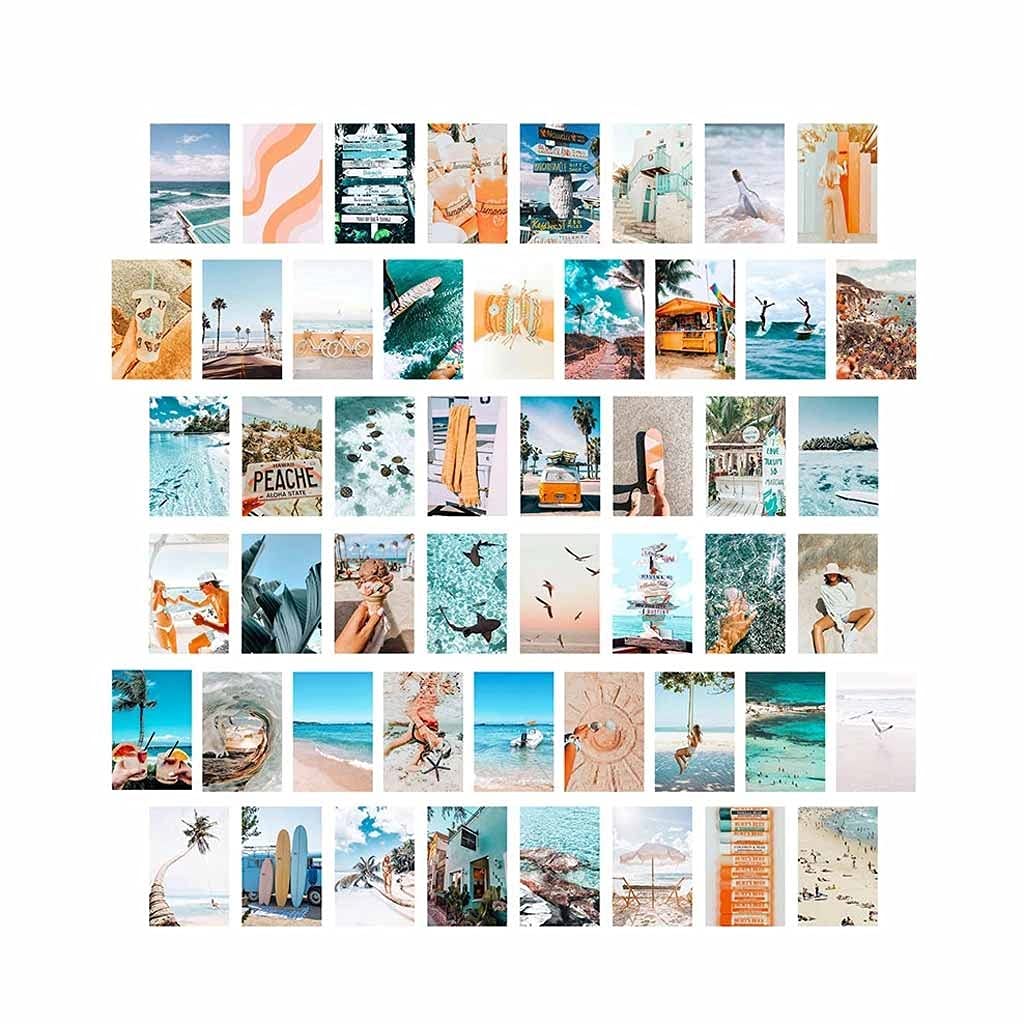SHUUY 50Pcs Blue Aesthetic Wall Collage Set - Summer Beach Themed Photo Prints for Room Decor, Fashion Wall Art, Instagram Background | Perfect for Bedroom, Dorm, Office & Teen Girls' Room Aesthetic