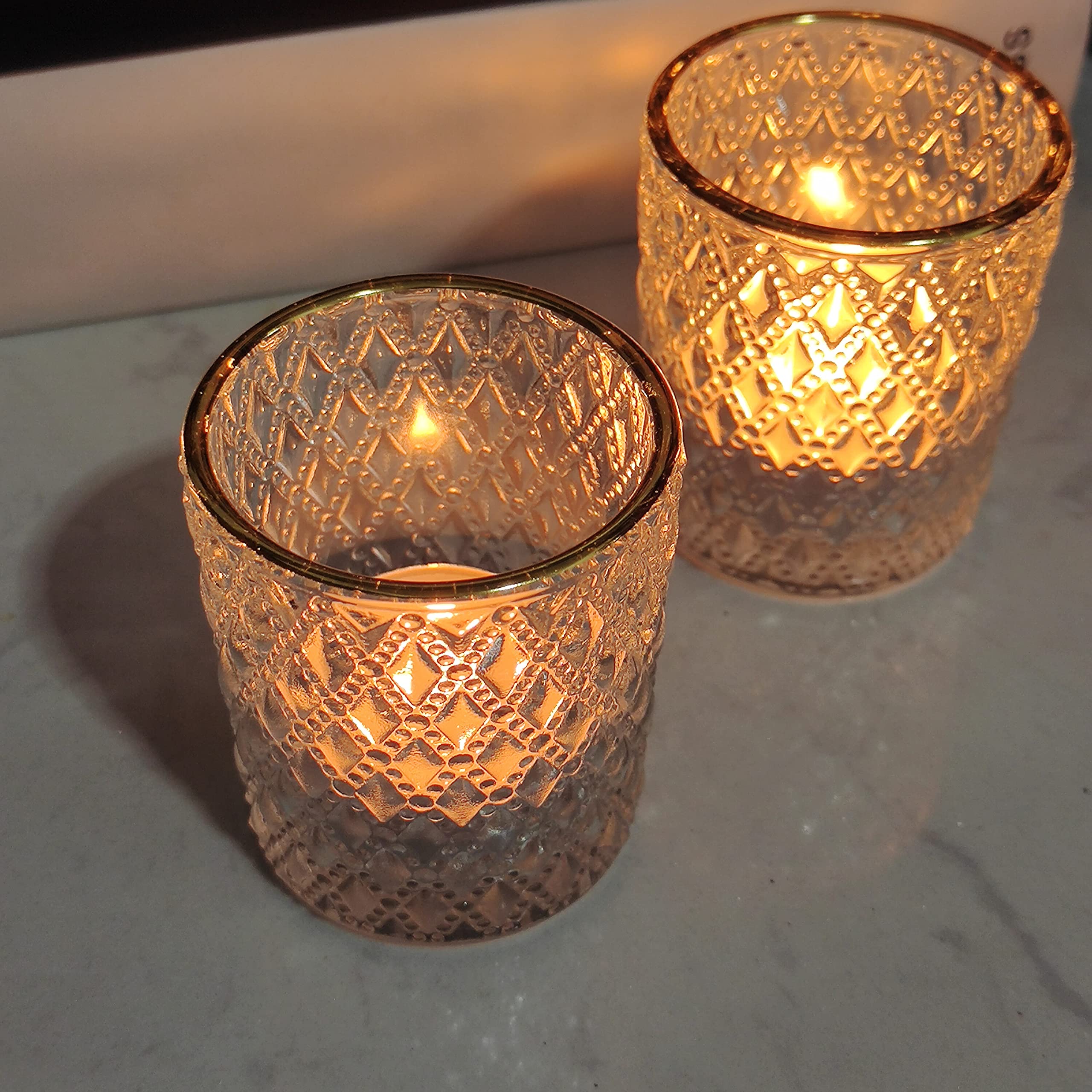24 Pack Clear Glass Tealight Candle Holders with Rim - Elegant Votive Candle Cups for Wedding Centerpieces, Birthday Party Decor, Christmas Table Settings & Home Ambiance Lighting