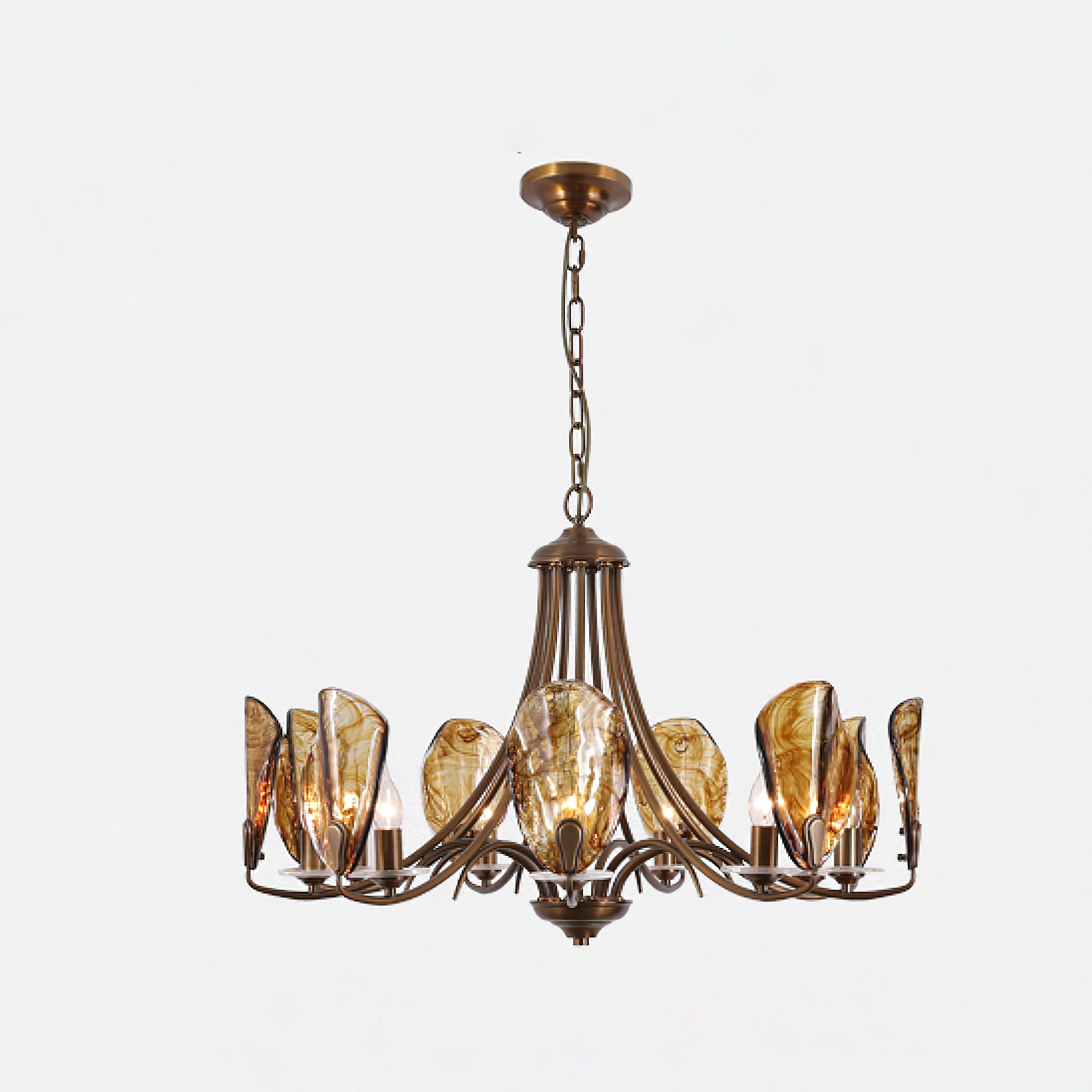 Amber Shell Chandelier - Elegant Coastal Lighting Fixture for Beach House, Dining Room, or Bedroom Decor | Handcrafted Seashell Pendant Light with Warm Glow