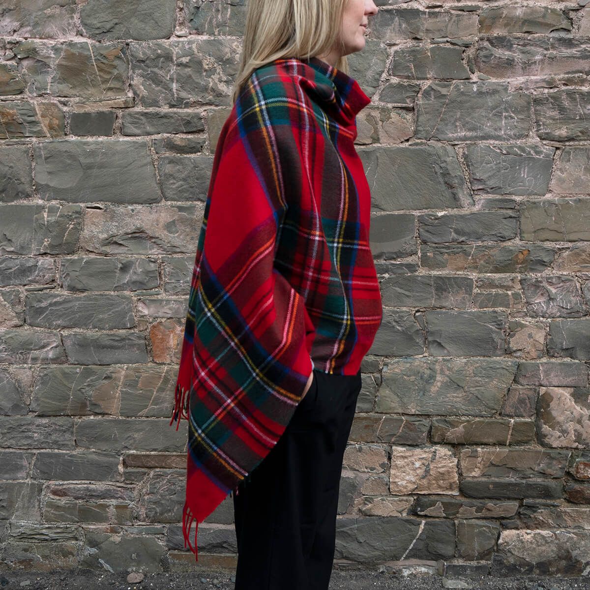 Royal Stewart Modern Lambswool Poncho - Premium Tartan Shawl Wrap for Women, Perfect for Fall & Winter Fashion, Outdoor Events & Cozy Home Wear