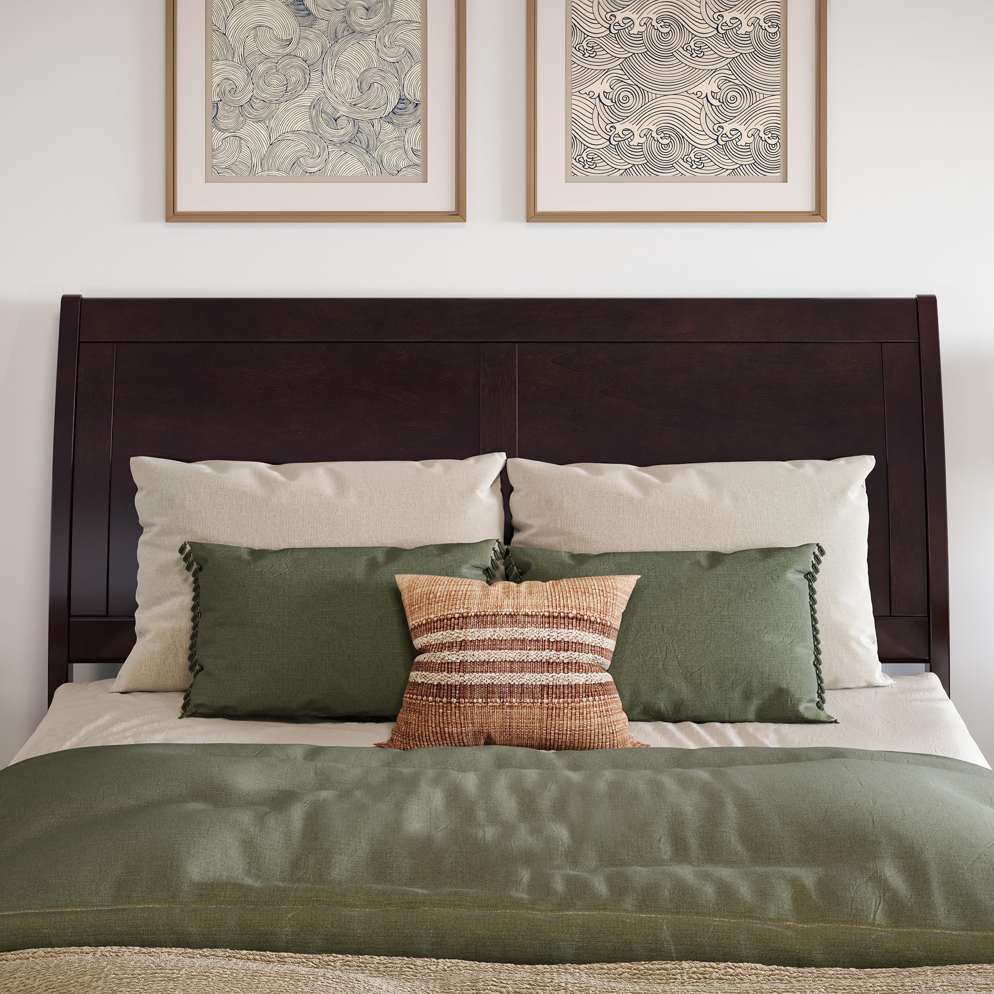 AFI Portland Full Size Headboard with USB Charging Ports - Espresso Brown Upholstered Bed Frame Headboard for Bedroom, Living Room & Guest Room