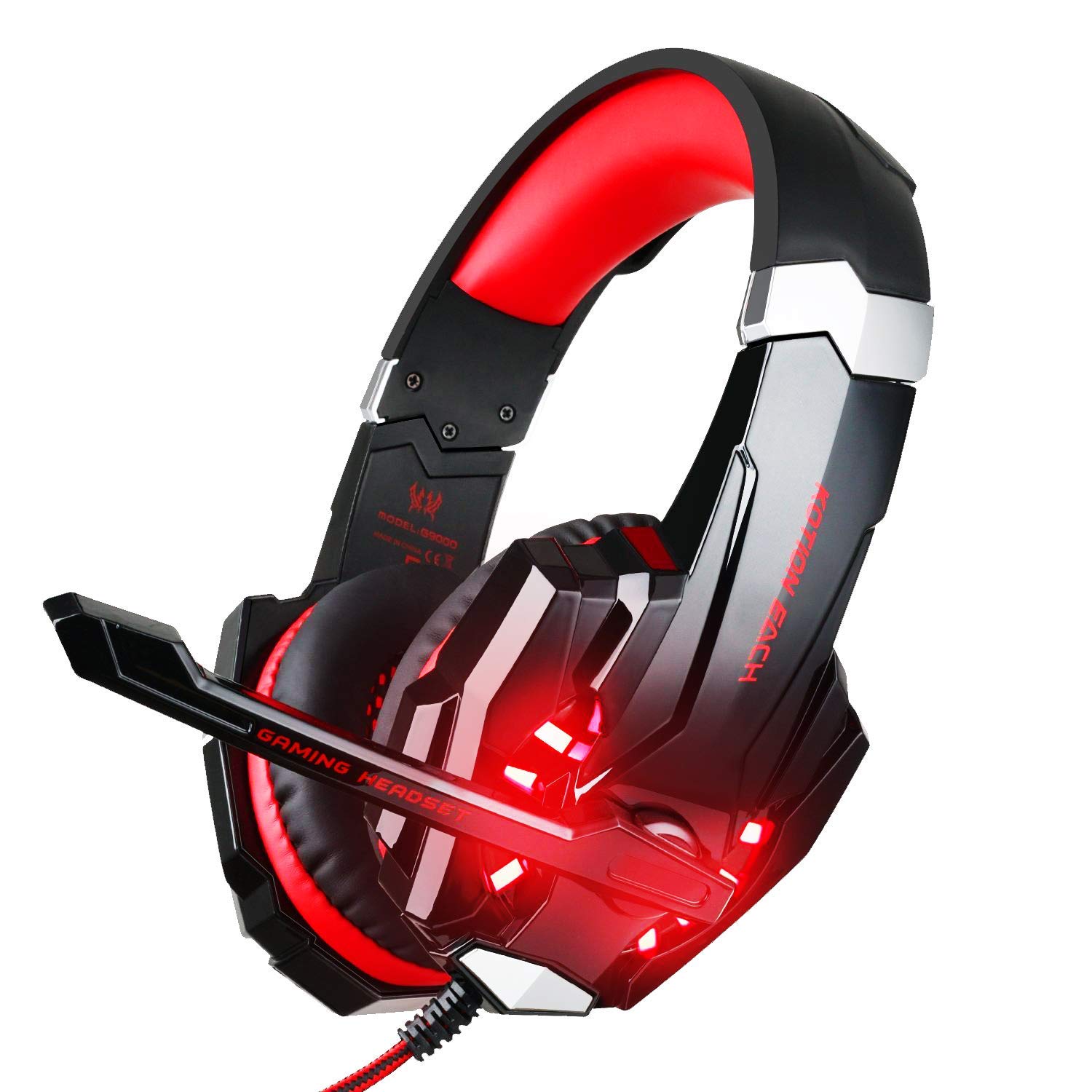 Premium Stereo Gaming Headset for PS4, PS5, PC, Xbox One & Nintendo Switch - Noise Cancelling Over-Ear Headphones with Mic, LED Lights & Deep Bass Surround - Soft Memory Foam Earmuffs for Comfort - Perfect for Gaming, Streaming & Online Meetings (Black-Red)
