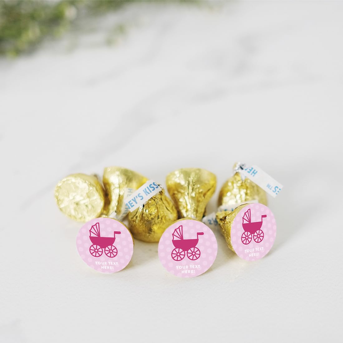 Personalized Chocolate Drop Labels Stickers - 216-Pack Custom Name Baby Shower Favors, Girl Carriage Design for Hershey Kisses, Party Decorations & Gifts | Perfect for Weddings, Birthdays, and Holiday Celebrations