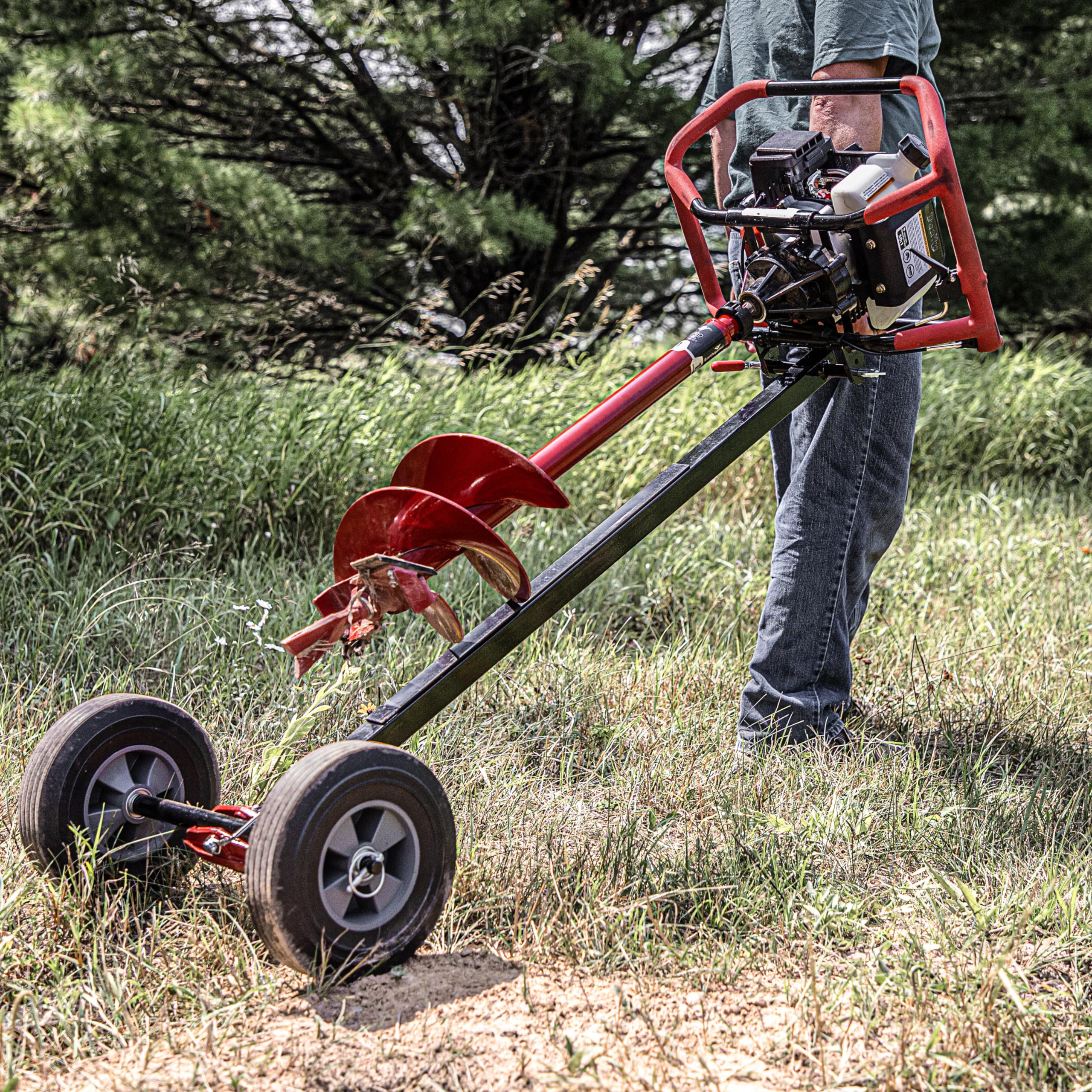 EARTHQUAKE 43099 Outrigger™ Auger Torque Reducer - Tool-Less Connection for Dually Powerhead Model 43101 - Cast Iron Axle Joint & Airless Wheels - Ideal for Landscaping, Construction and Ground Drilling Projects