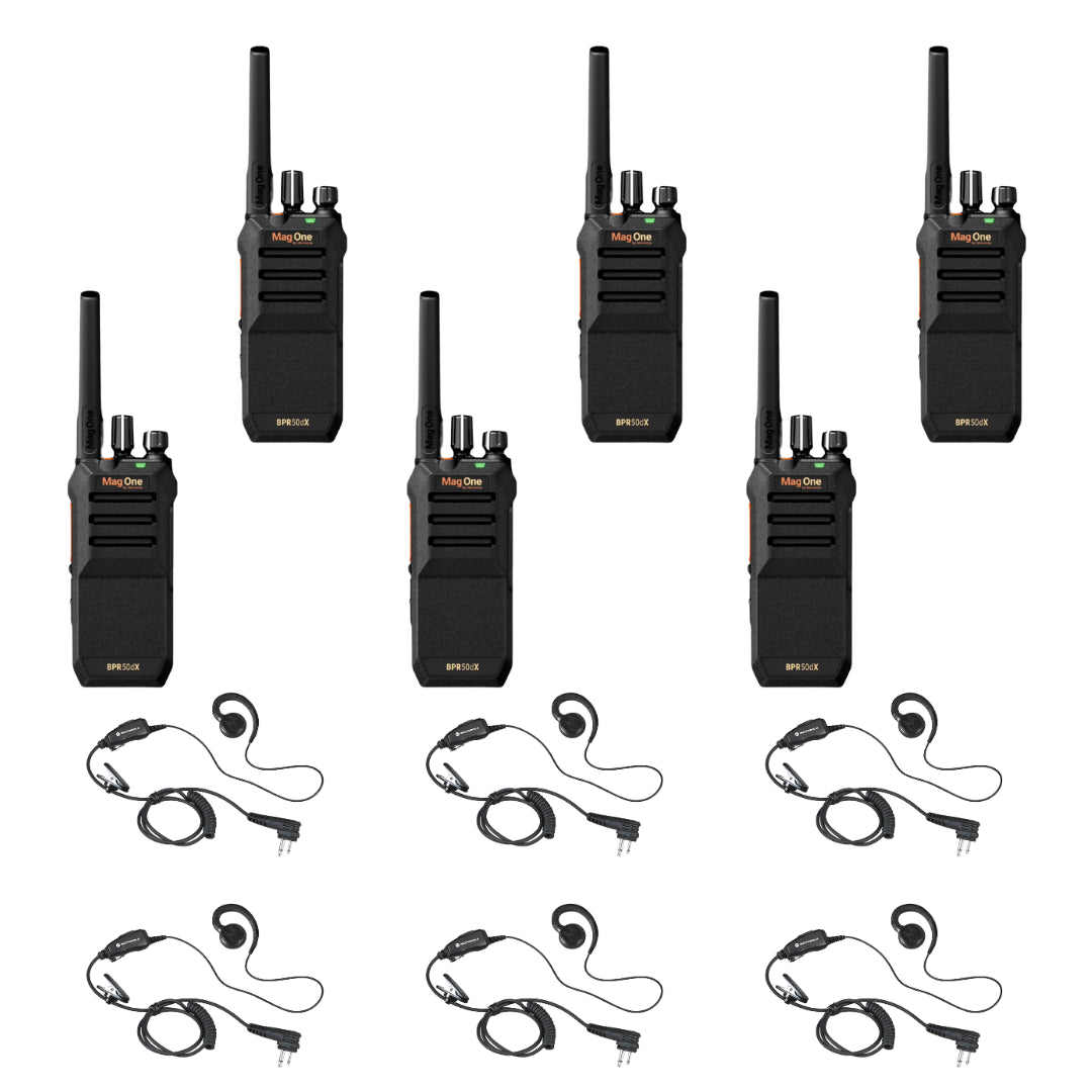 Motorola BPR50dx 6 Pack Two-Way Radio Bundle with Headsets - Perfect for Construction, Warehouse & Outdoor Activities