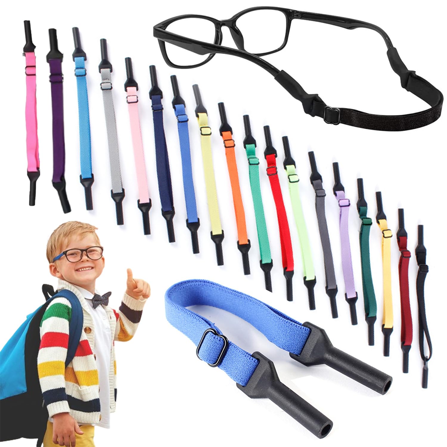 **Asphodelia 18-Pack Adjustable Sports Eyeglass Straps – Universal Glasses Holder for Men, Women & Kids – Secure Sunglass Strap for Running, Hiking & Outdoor Activities**