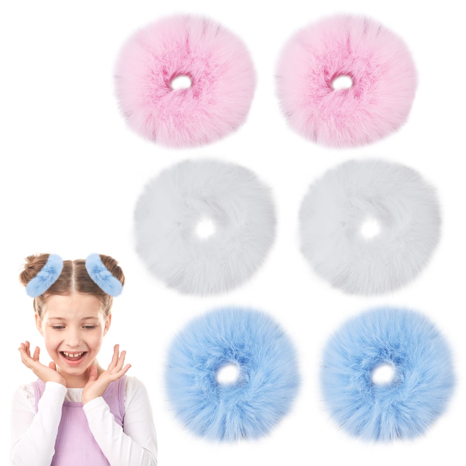 Bekecidi 6 PCS Soft Plush Faux Rabbit Fur Hair Scrunchies - Fluffy Elastic Hair Ties & Ponytail Holders for Women and Girls | Perfect for Daily Wear, Workouts, and Fashion Accessories