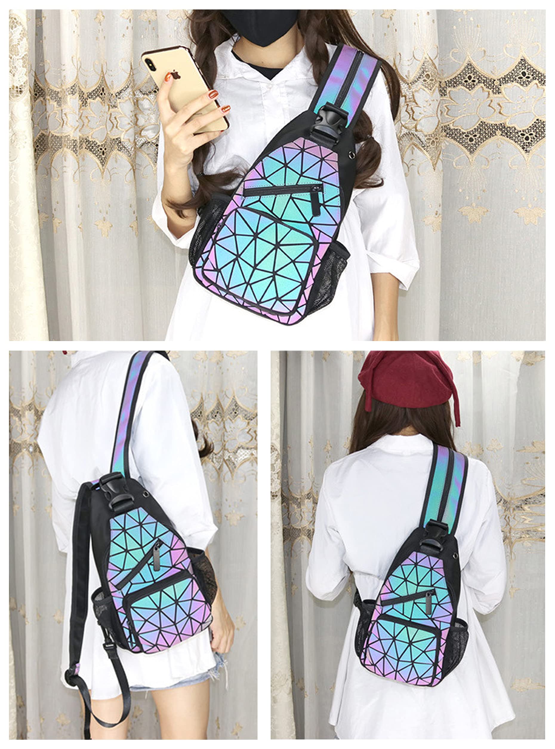 Luminous Geometric Backpack - Holographic Reflective Purse for Women, Night Out & Travel