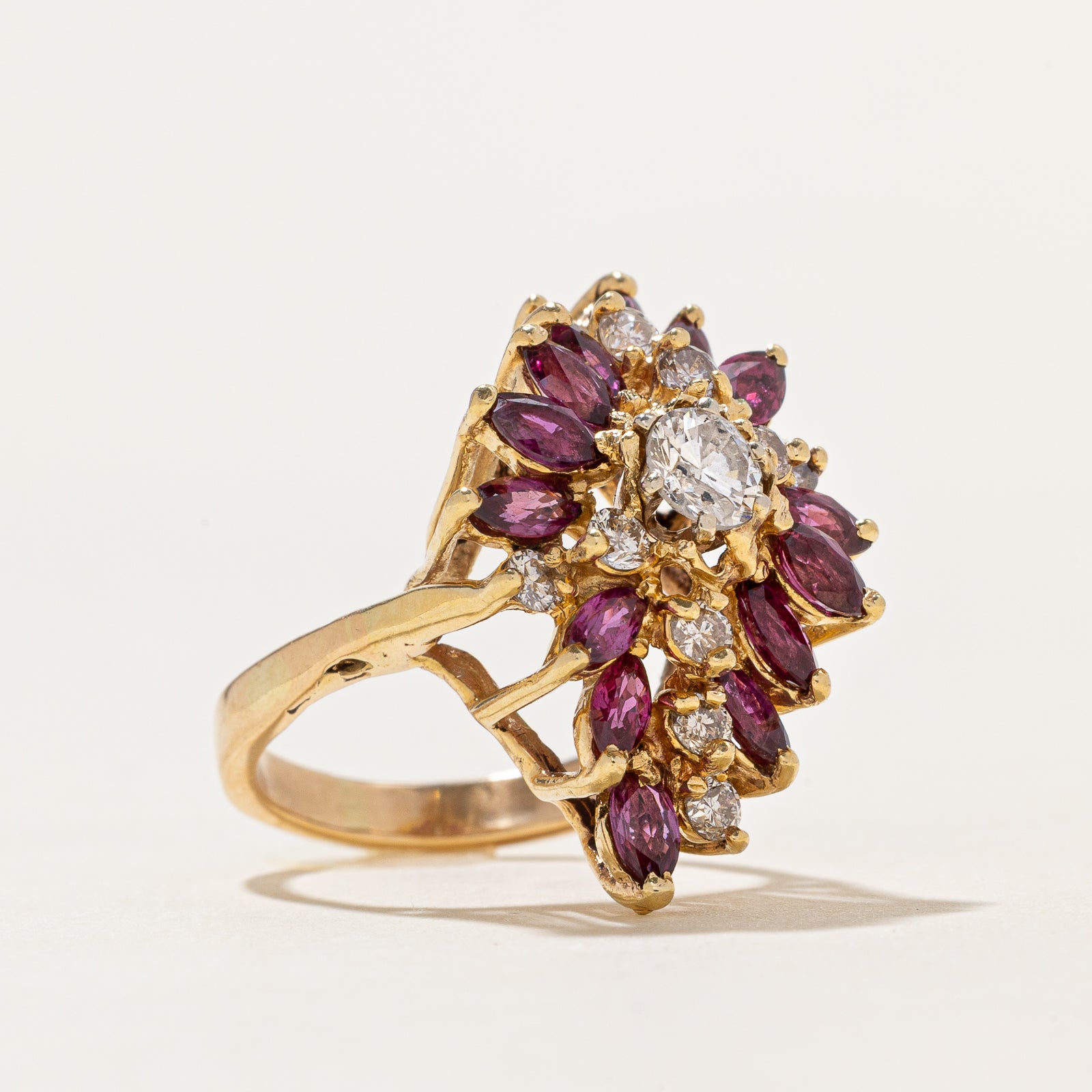 2.10ctw Ruby & Diamond Cocktail Ring - 1.02ctw Genuine Gemstones, Size 6 | Elegant Evening Wear, Anniversary Gift, Special Occasion Jewelry