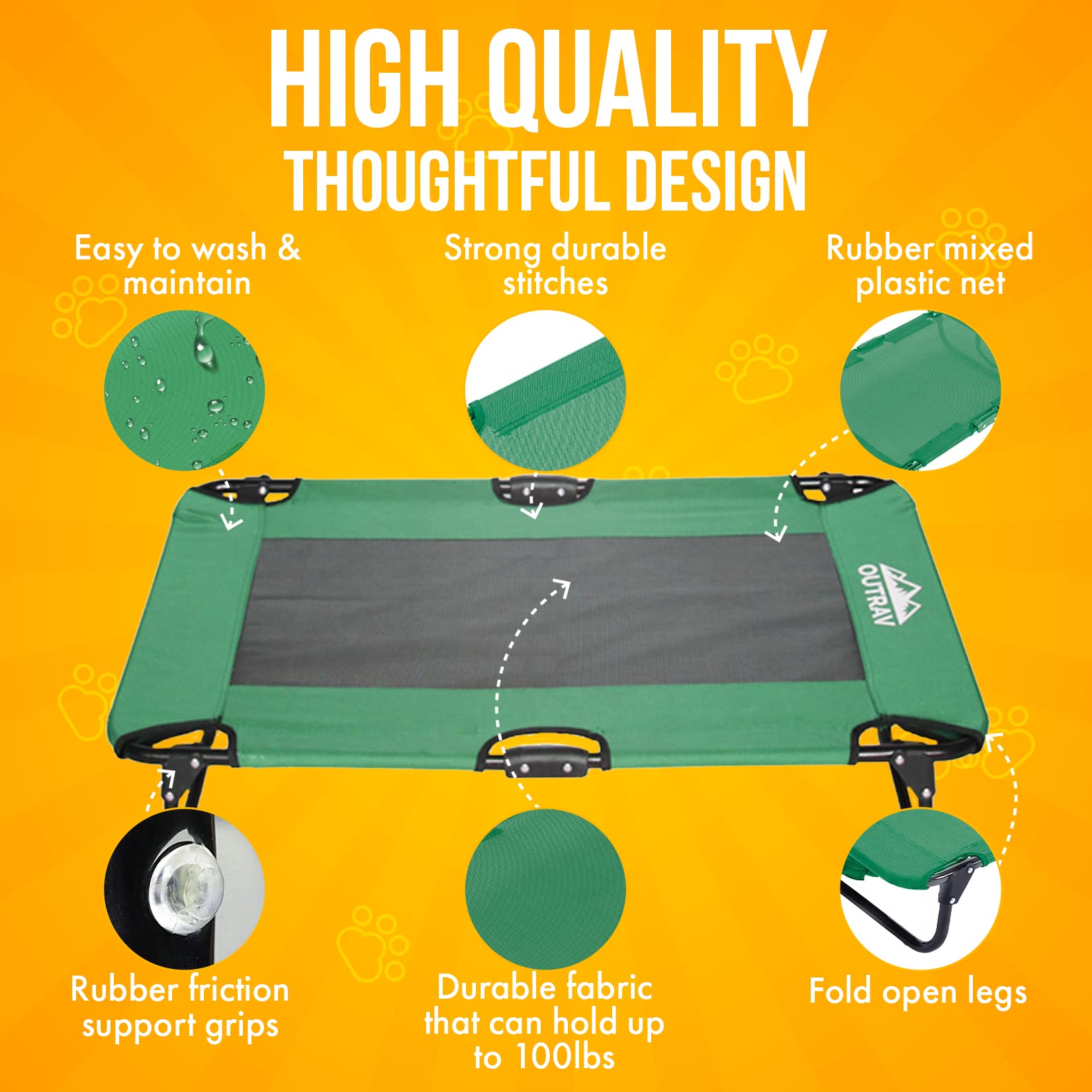 Elevated Dog Cot with Steel Frame - Foldable Raised Pet Bed for Dogs & Cats - Heavy Duty Strong Material - Bonus Storage Bag - Small 30”x20”x7” Green - Perfect for Indoor, Outdoor, Travel & Camping Use