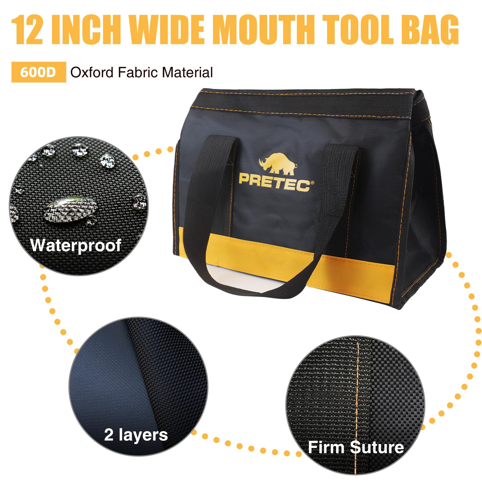 12 Inch Small Tool Bag with Wide Mouth - Waterproof Tool Organizer Tote for Electricians, Repairmen & DIY - Perfect for Home, Garden, Workshop & Job Site Storage