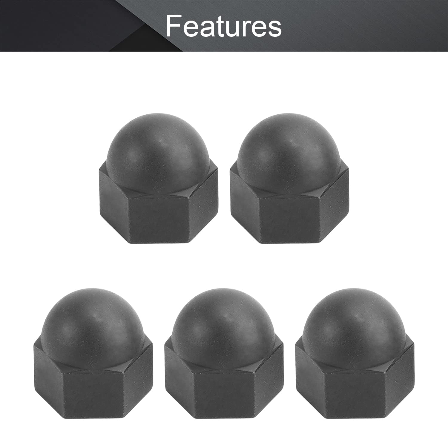 MroMax M8 Nylon Hex Cap Nuts - Decorative Black Crown Locknuts (10Pcs) for Furniture & DIY Projects