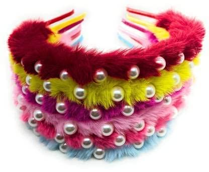 Adilish Fashion Hair Headbands Set of 6 - Faux Fur & Pearl Embellished Hair Accessories for Women & Girls (Multicolor) - Perfect for Parties, Weddings & Everyday Styling