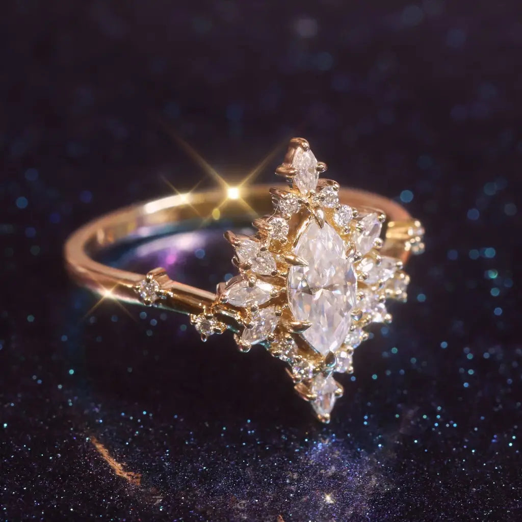 14KT Gold Moissanite Ring for Women - Size 7 Wedding Engagement Promise Band - Perfect for Anniversary, Proposal & Special Occasions