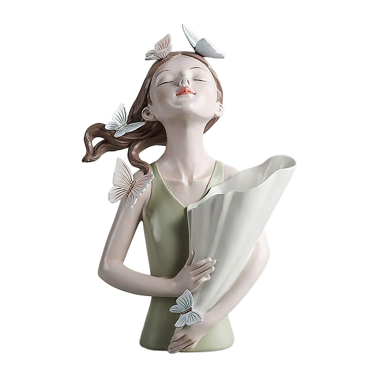 CHUDANB Elegant Butterfly Girl Sculpture Vase - Handcrafted Resin Home Decor Statue for Bedroom, Living Room & Office | Perfect Gift for Women & Girls (Green) | Ideal for Home Décor, Wedding Centerpiece & Birthday Presents