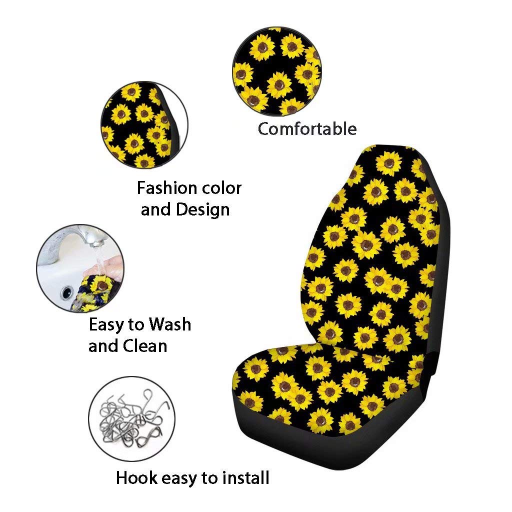 PinUp Angel Black Rust Sunflower Printed Universal Car Seat Covers - Durable Automotive Seat Protectors for Cars, Trucks & SUVs, Perfect for Daily Commute and Road Trips